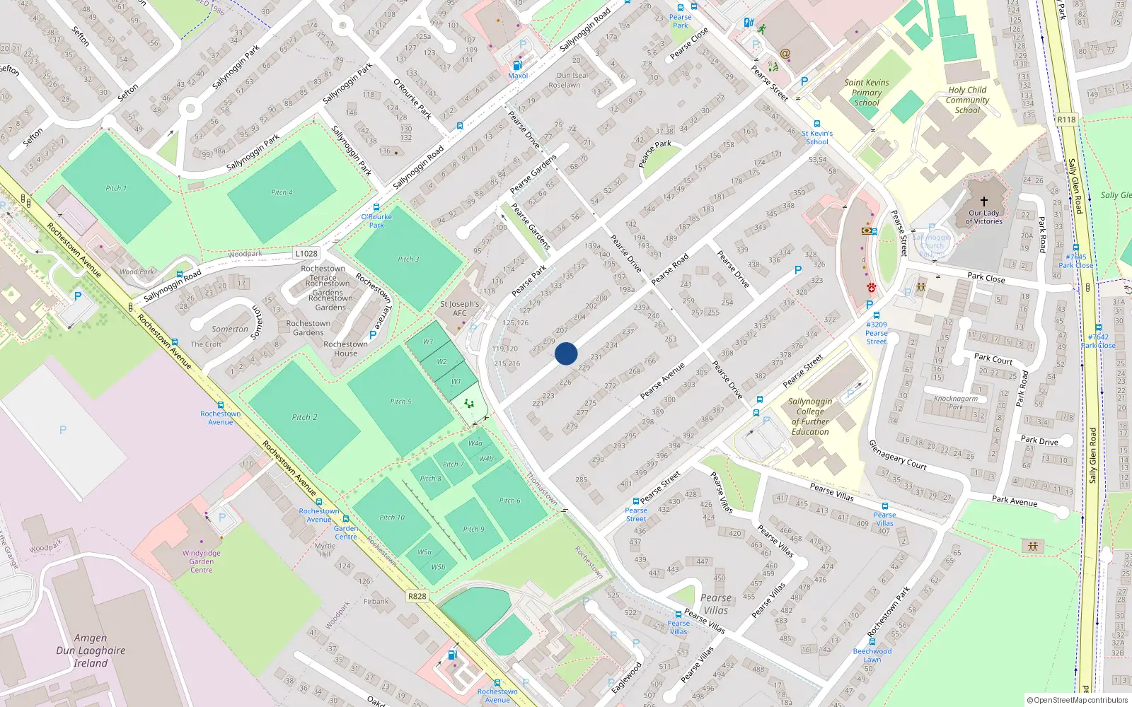Overhead map showing the location of 228 Pearse Road, Co Dublin