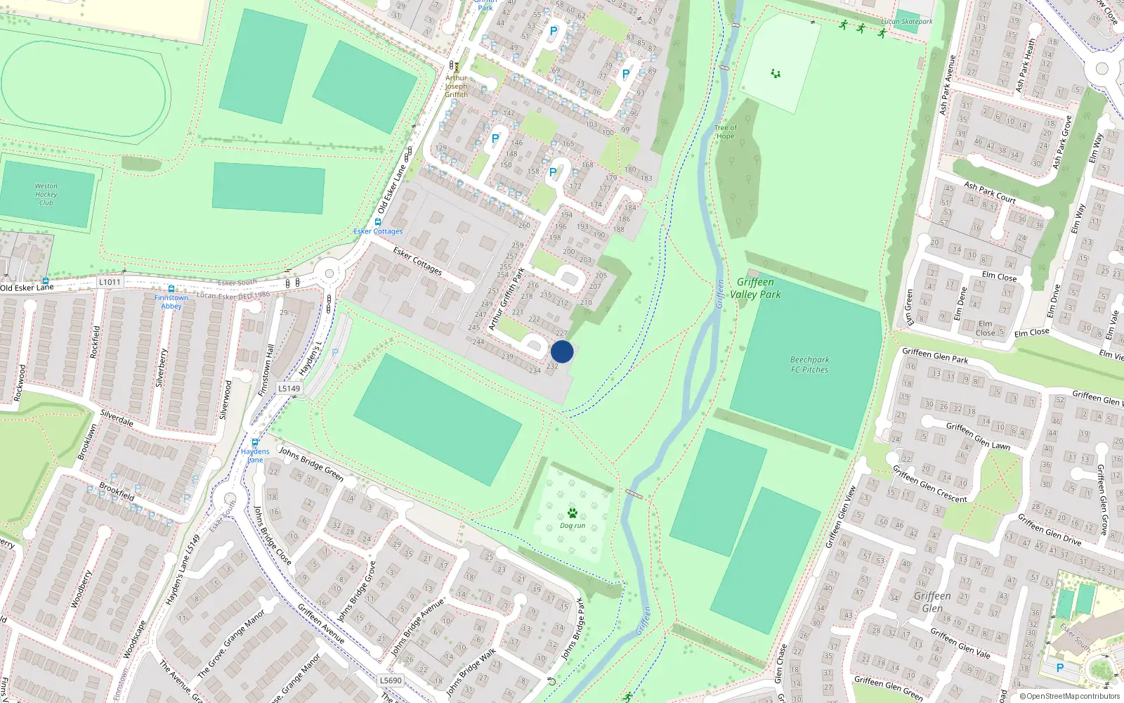 Overhead map showing the location of 229 Arthur Griffith Park, Lucan