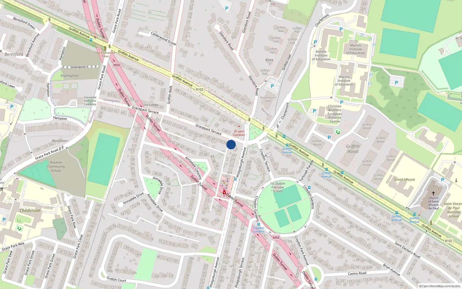 Overhead map showing the location of 229 Philipsburgh Avenue, Fairview, Dublin 3