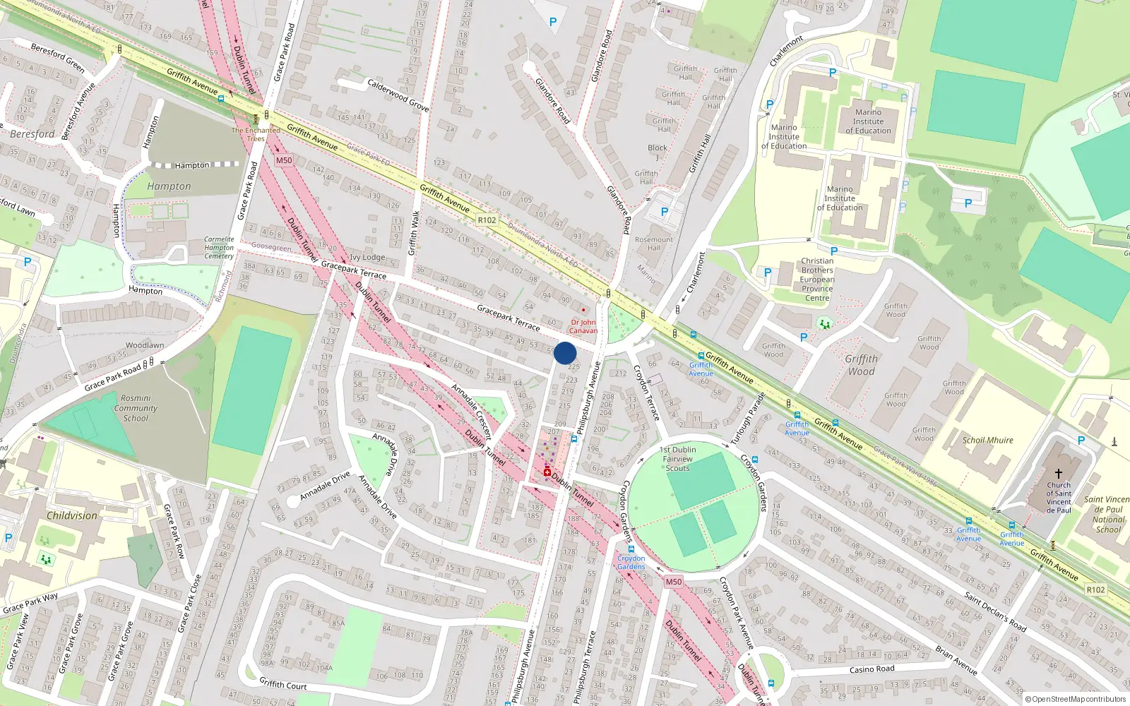 Overhead map showing the location of 229 Philipsburgh Avenue, Dublin 3