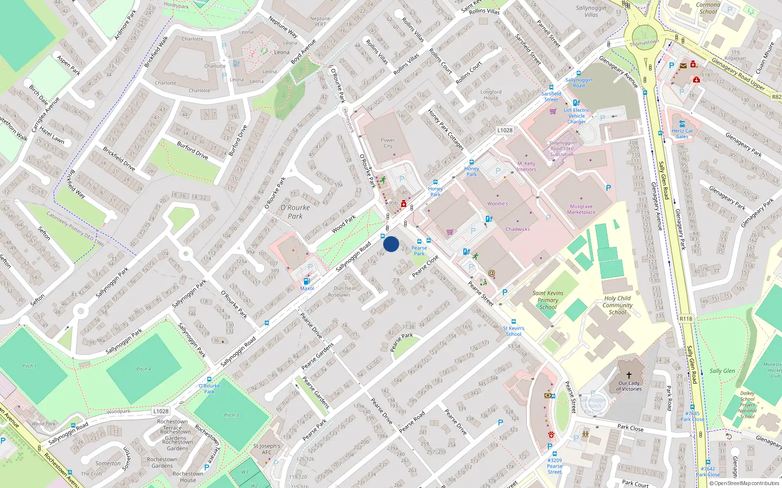 Overhead map showing the location of 22A Sallynoggin Road, Sallynoggin