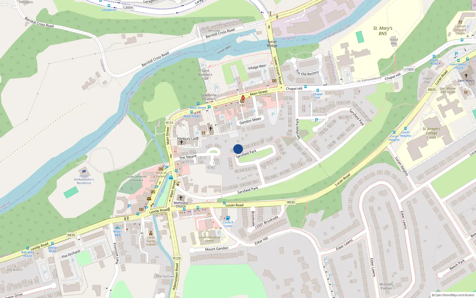 Overhead map showing the location of 22A Sarsfield Park, Lucan, Co Dublin