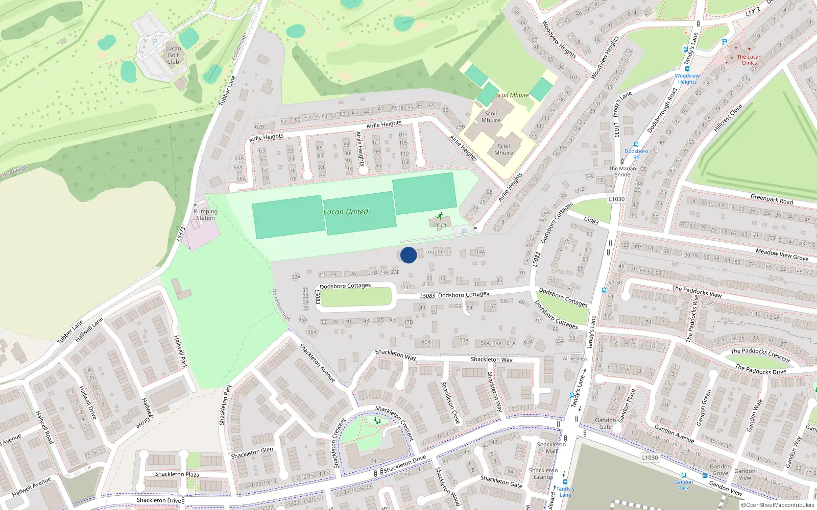 Overhead map showing the location of 22B Dodsborough Cottages, Lucan