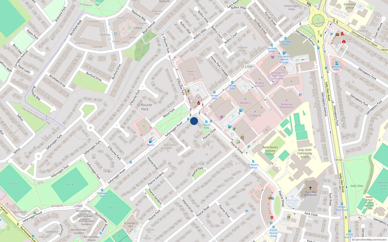 Overhead map showing the location of 22B Sallynoggin Road, Sallynoggin