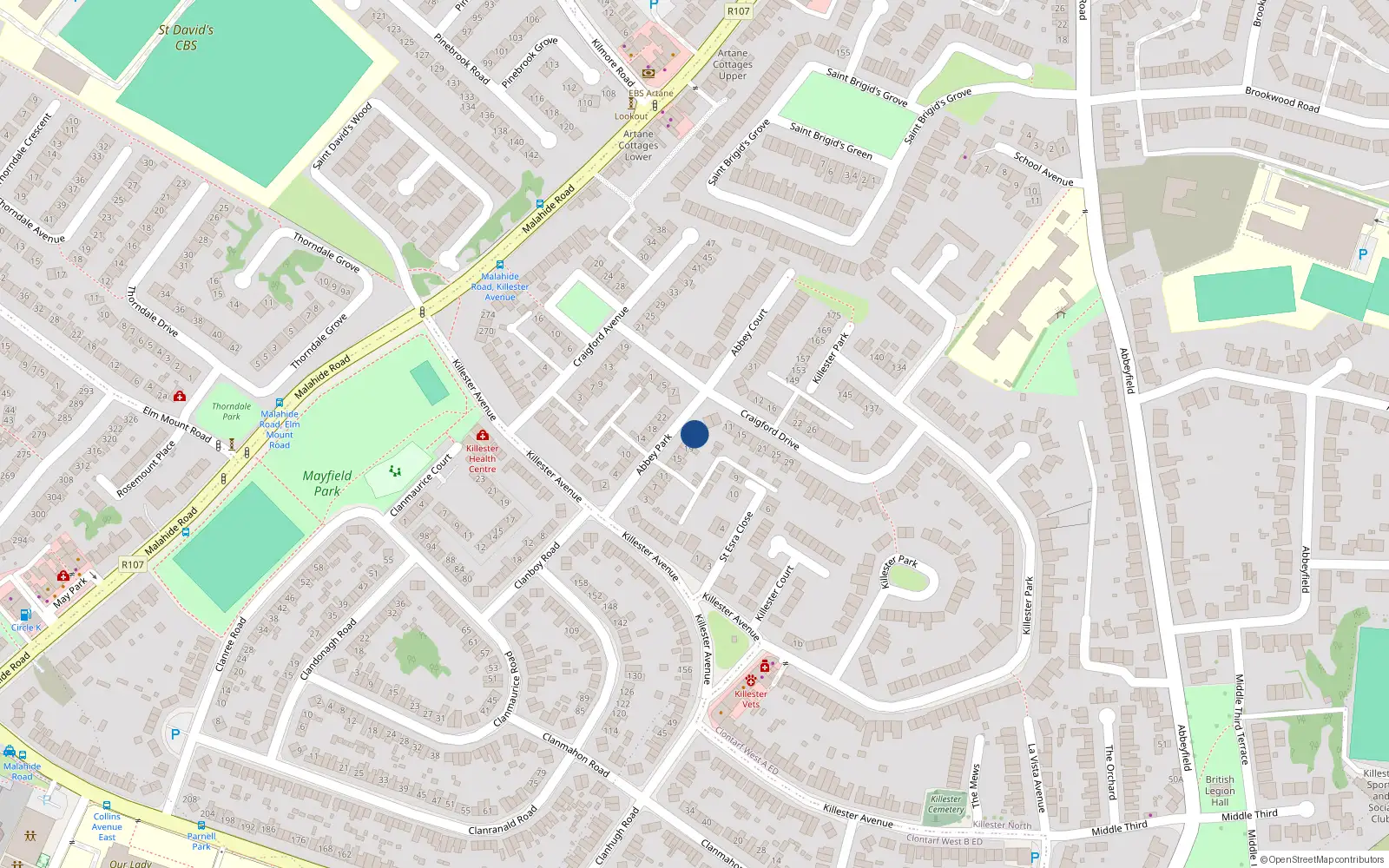 Overhead map showing the location of 23 Abbey Park, Dublin 5
