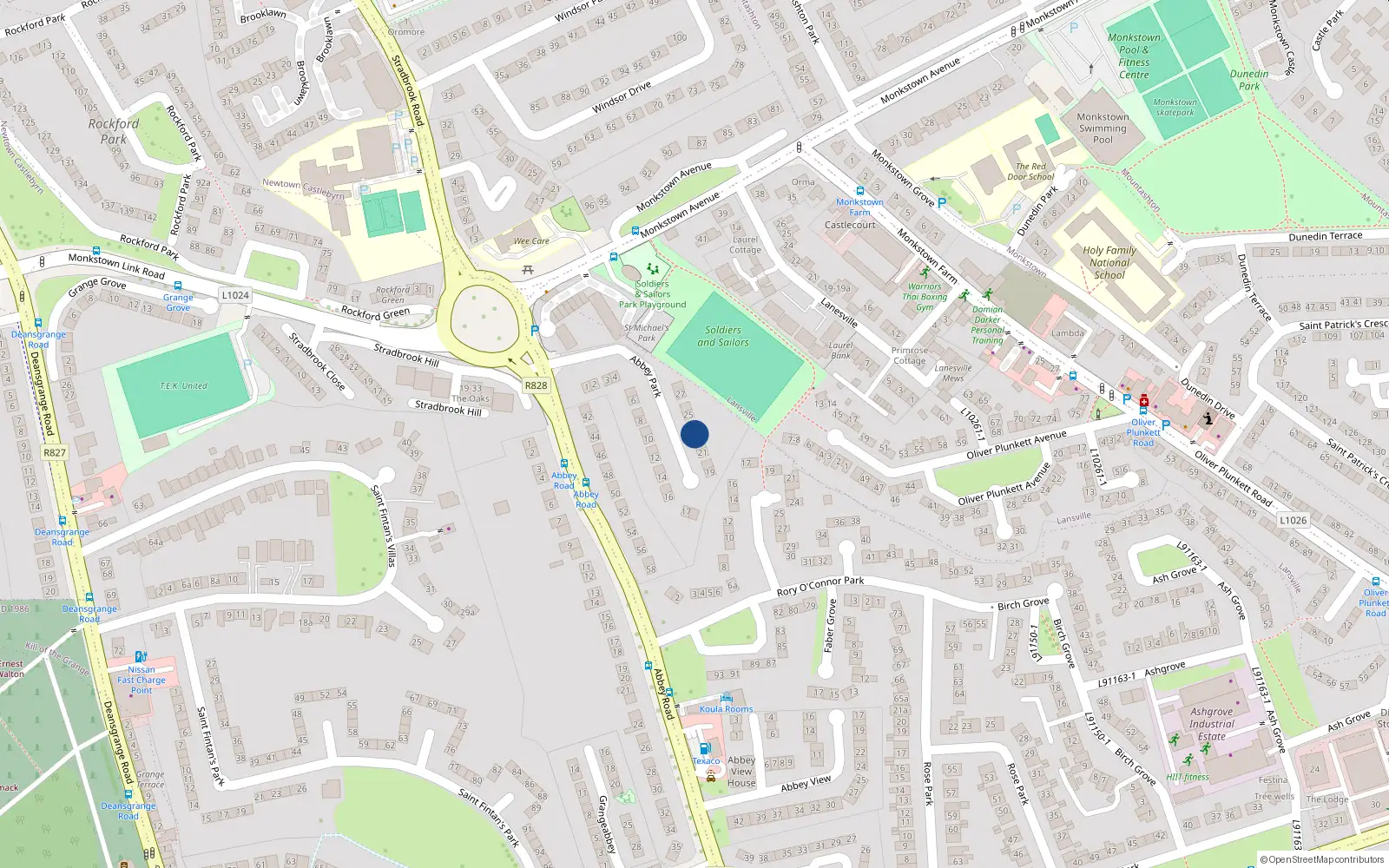 Overhead map showing the location of 23 Abbey Park, Monkstown, Dublin
