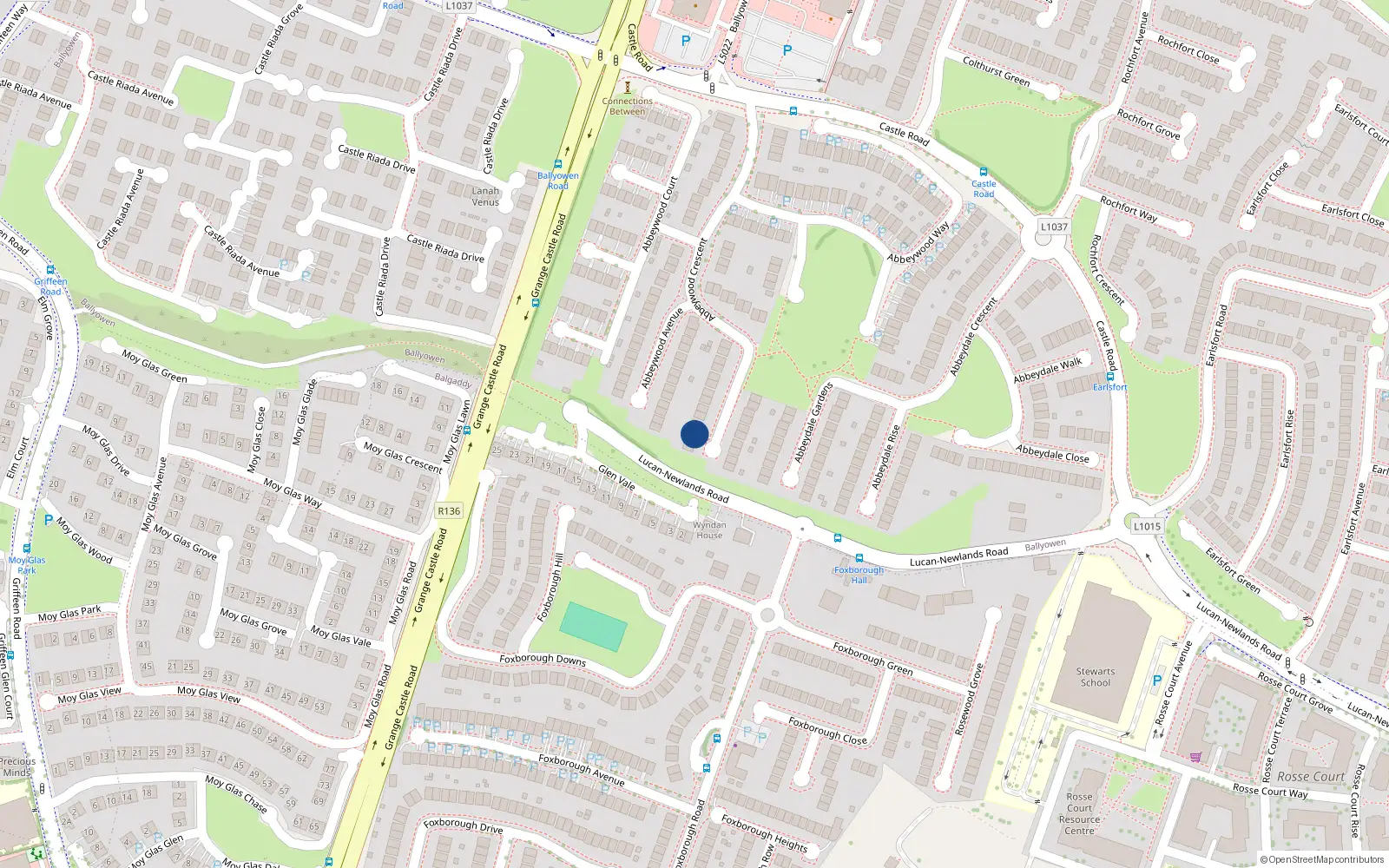 Overhead map showing the location of 23 Abbeywood Crescent, The Oaks, Lucan