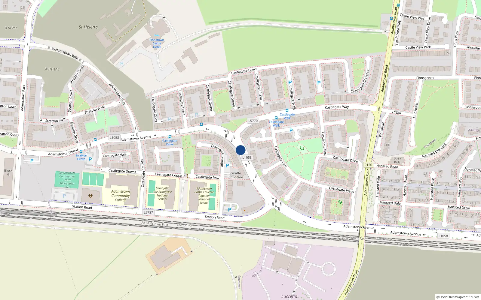 Overhead map showing the location of 23 Adamstown Avenue, Lucan