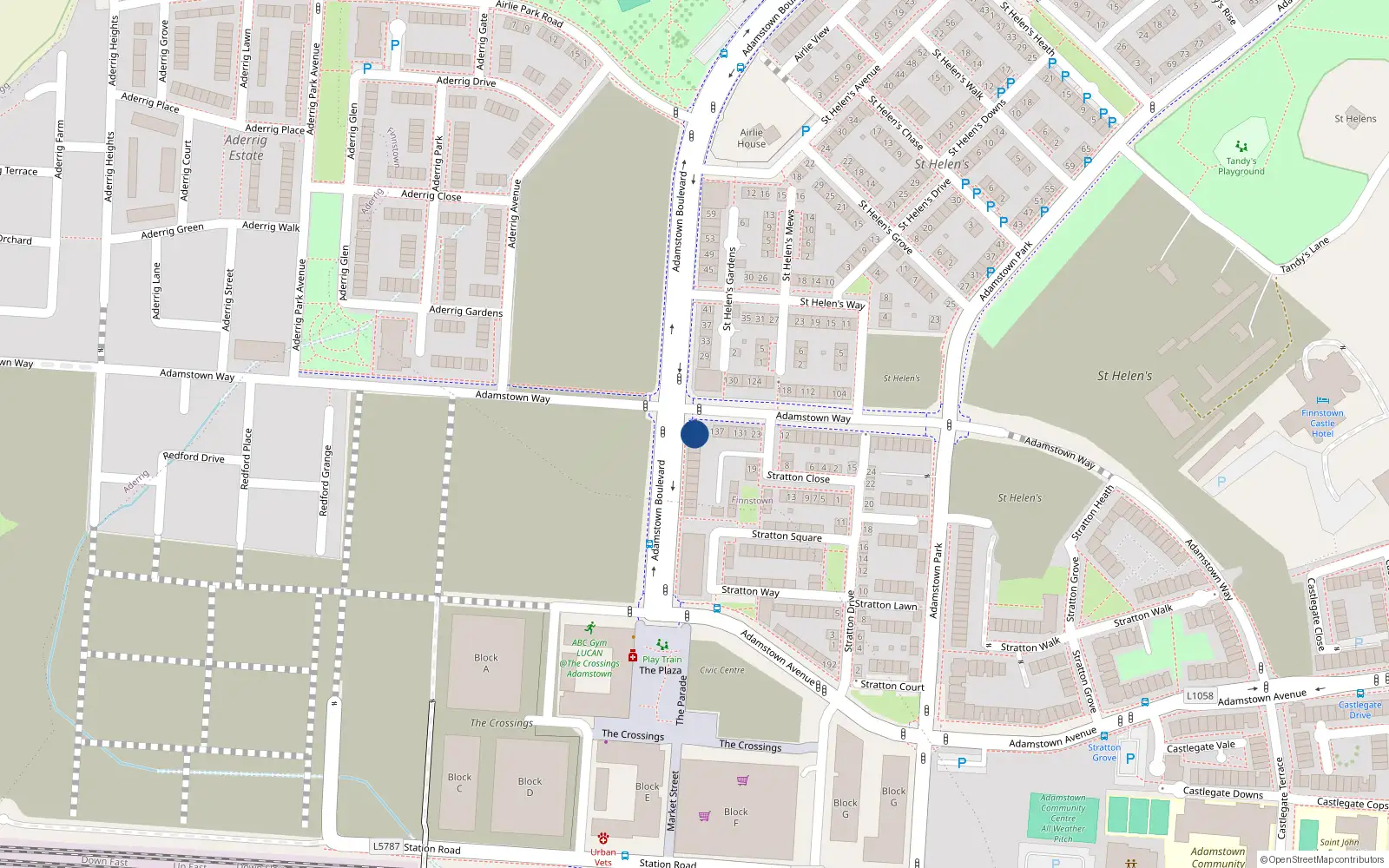 Overhead map showing the location of 23 Adamstown Boulevard, Lucan