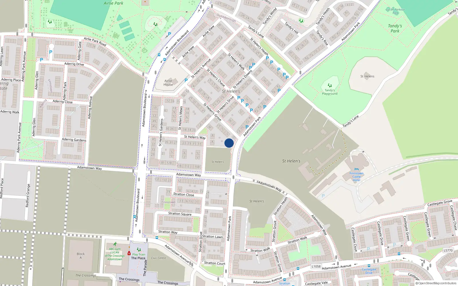 Overhead map showing the location of 23 Adamstown Park, Lucan