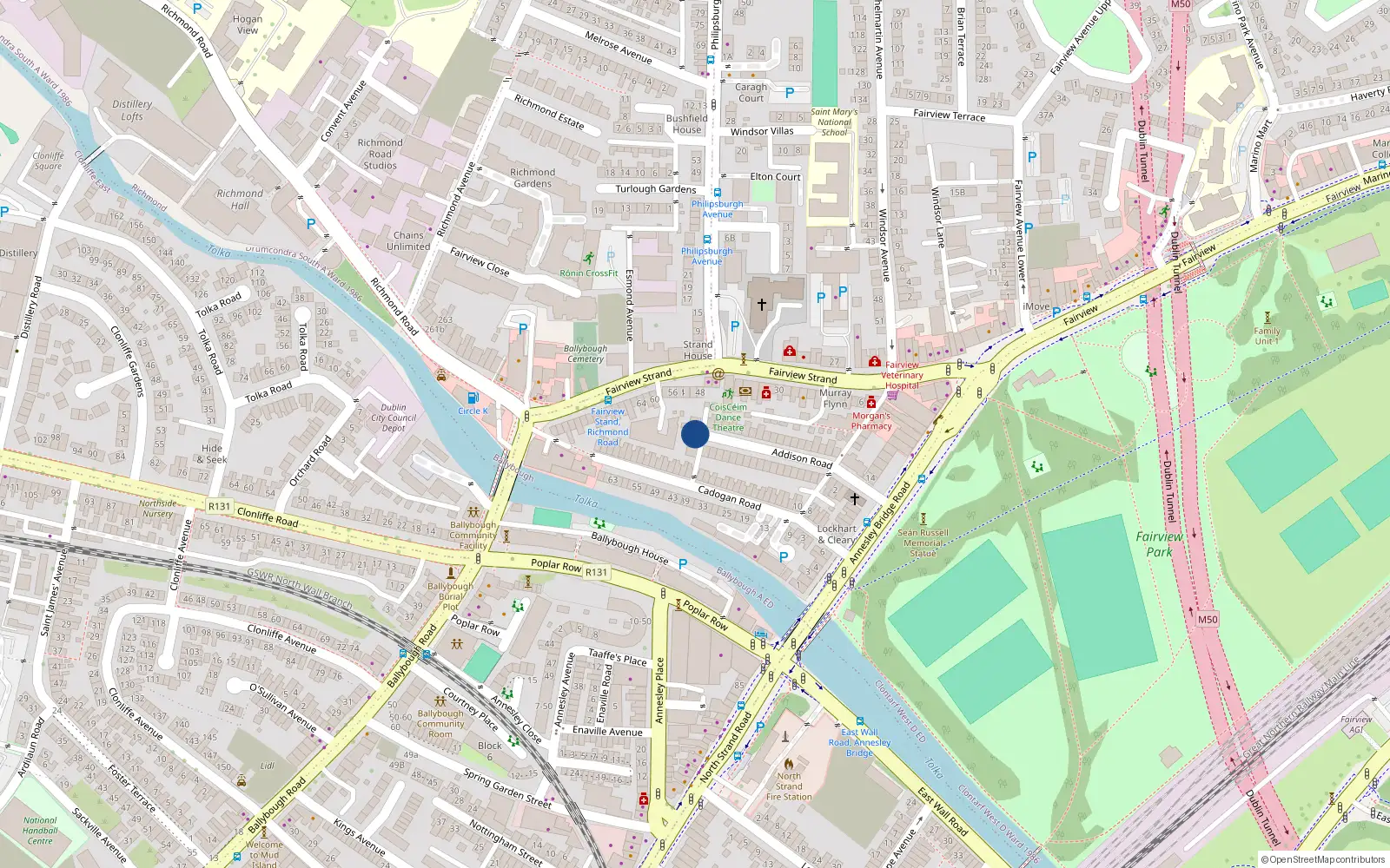 Overhead map showing the location of 23 Addison Road, Dublin 3