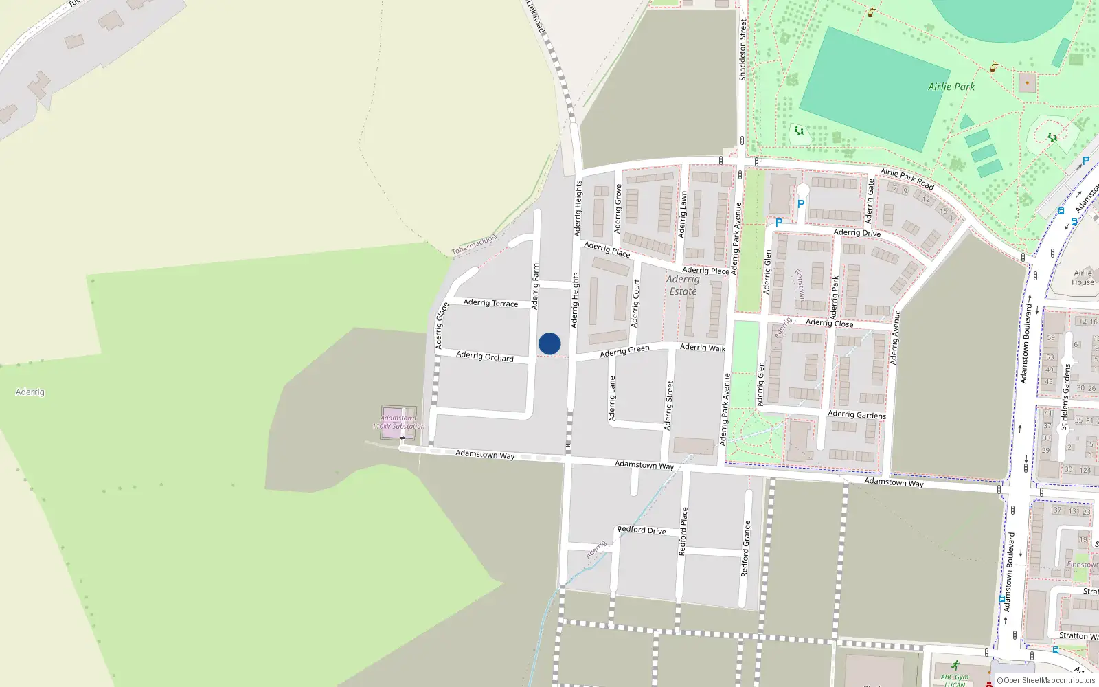 Overhead map showing the location of 23 Aderrig Farm, Lucan