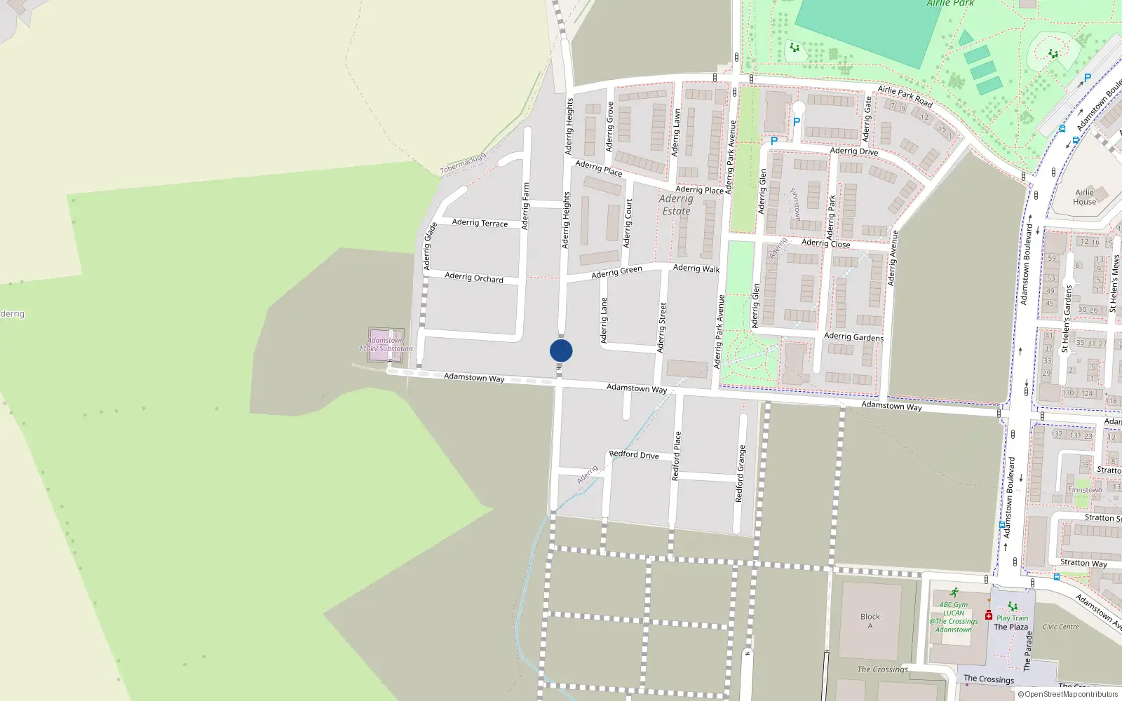 Overhead map showing the location of 23 Aderrig Heights, Aderrig