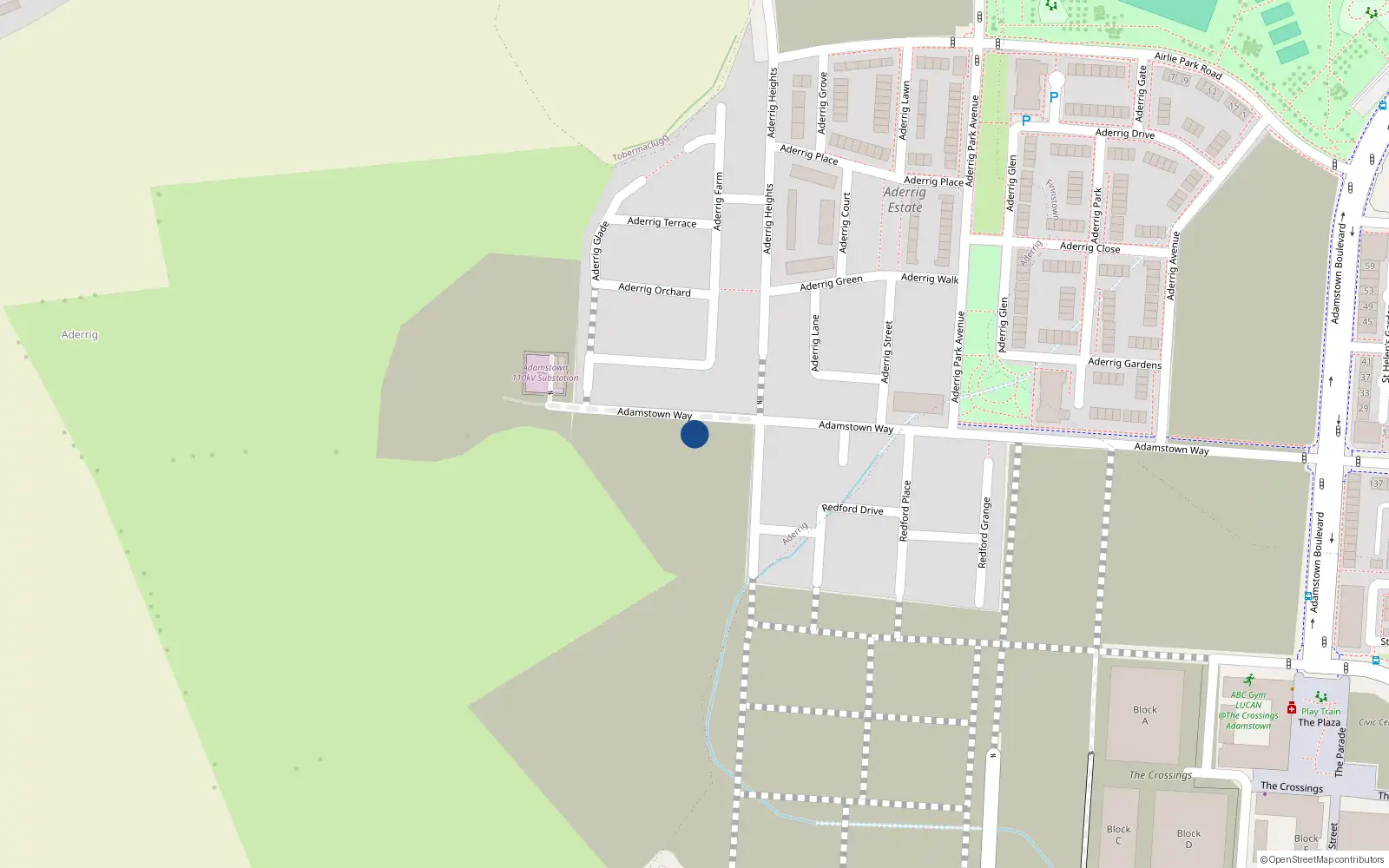 Overhead map showing the location of 23 Aderrig Lodge, Lucan
