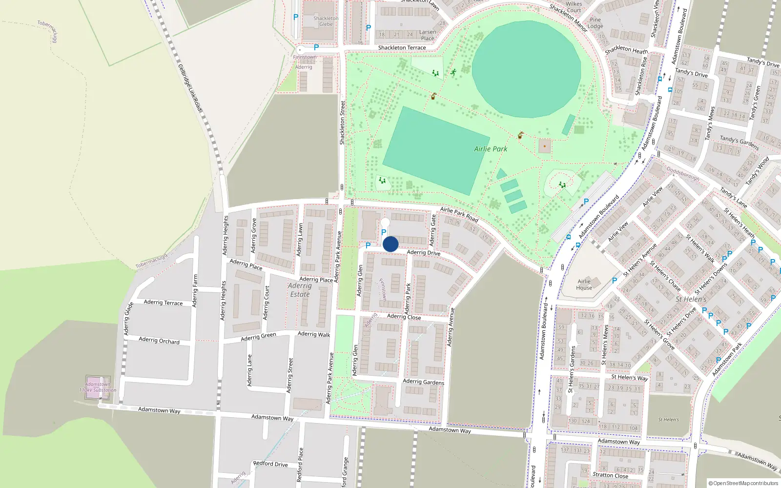 Overhead map showing the location of 23 Aderrig Drive, Lucan