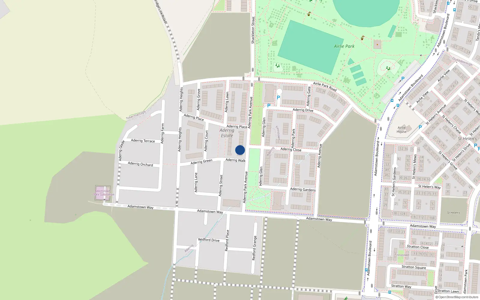 Overhead map showing the location of 23 Aderrig Park Avenue, Lucan