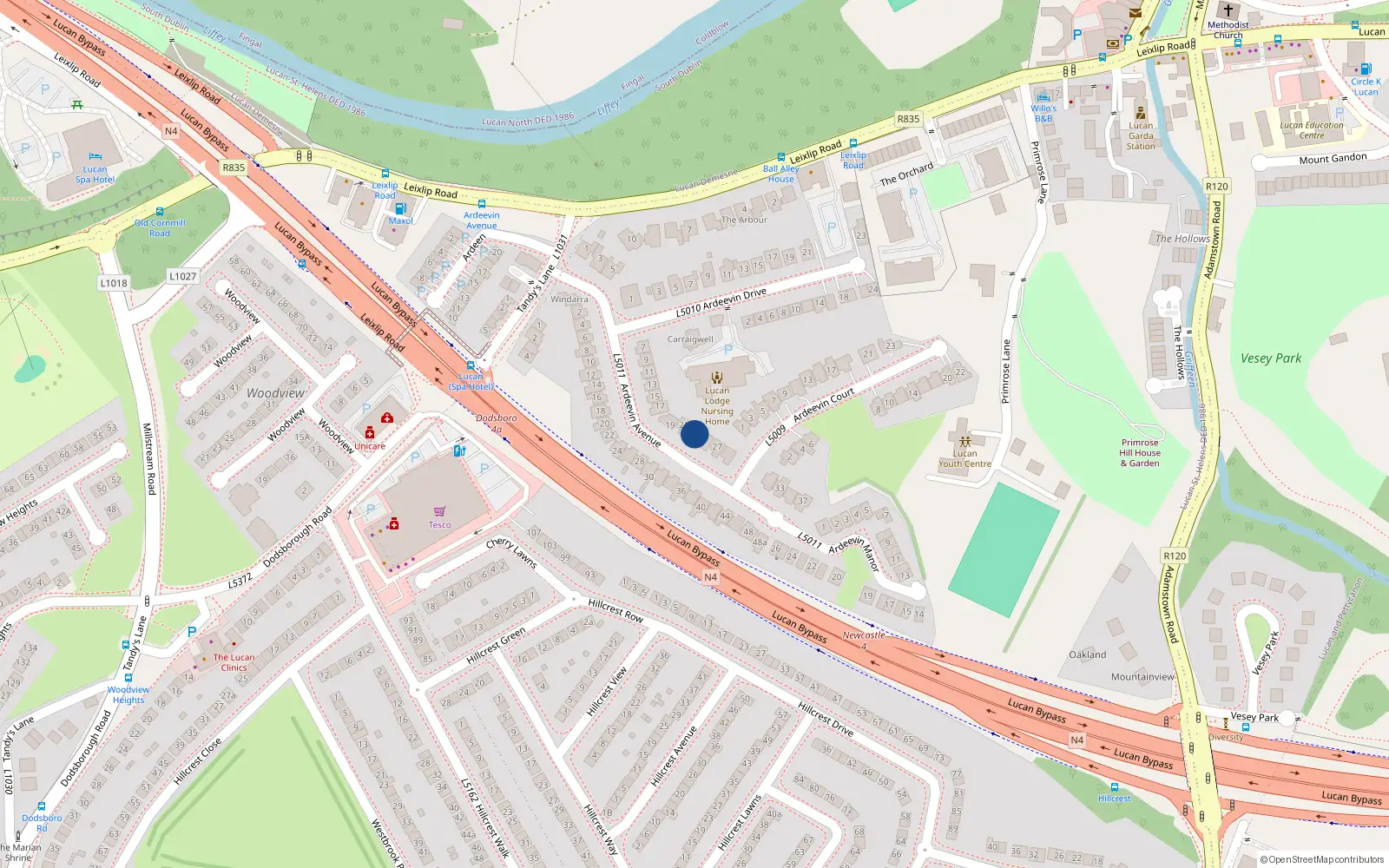 Overhead map showing the location of 23 Ardeevin Avenue, Lucan