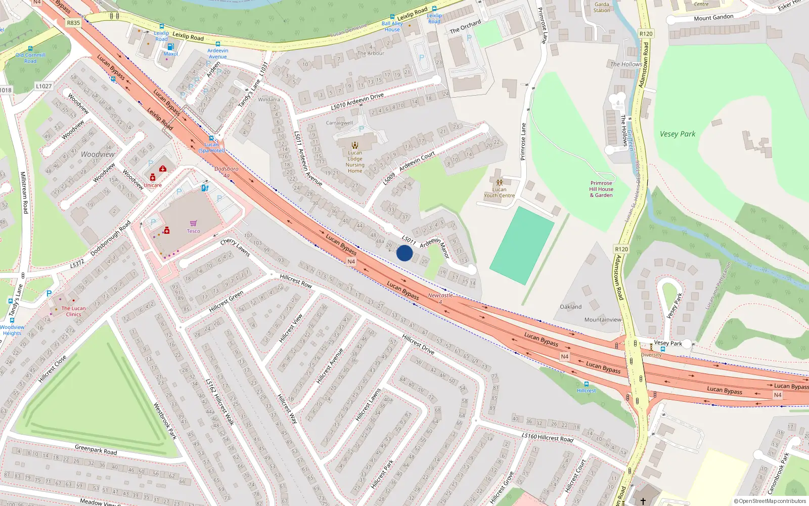 Overhead map showing the location of 23 Ardeevin Manor, Lucan