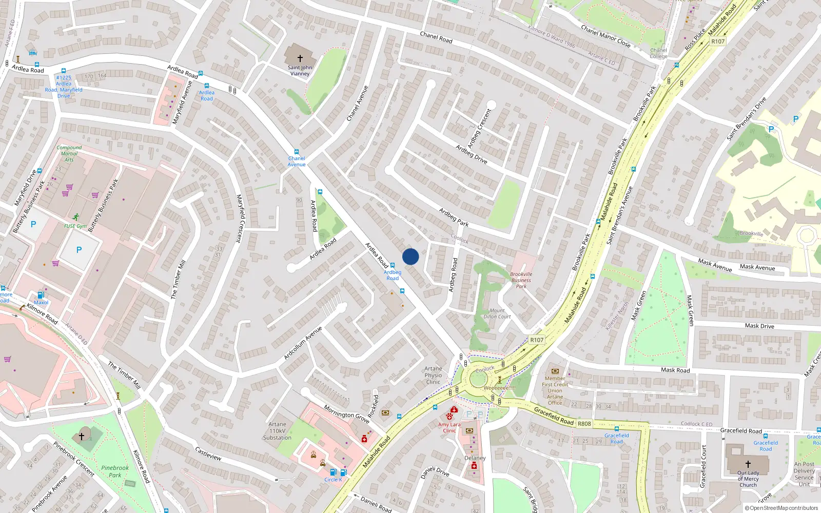 Overhead map showing the location of 23 Ardlea Road, Dublin 5