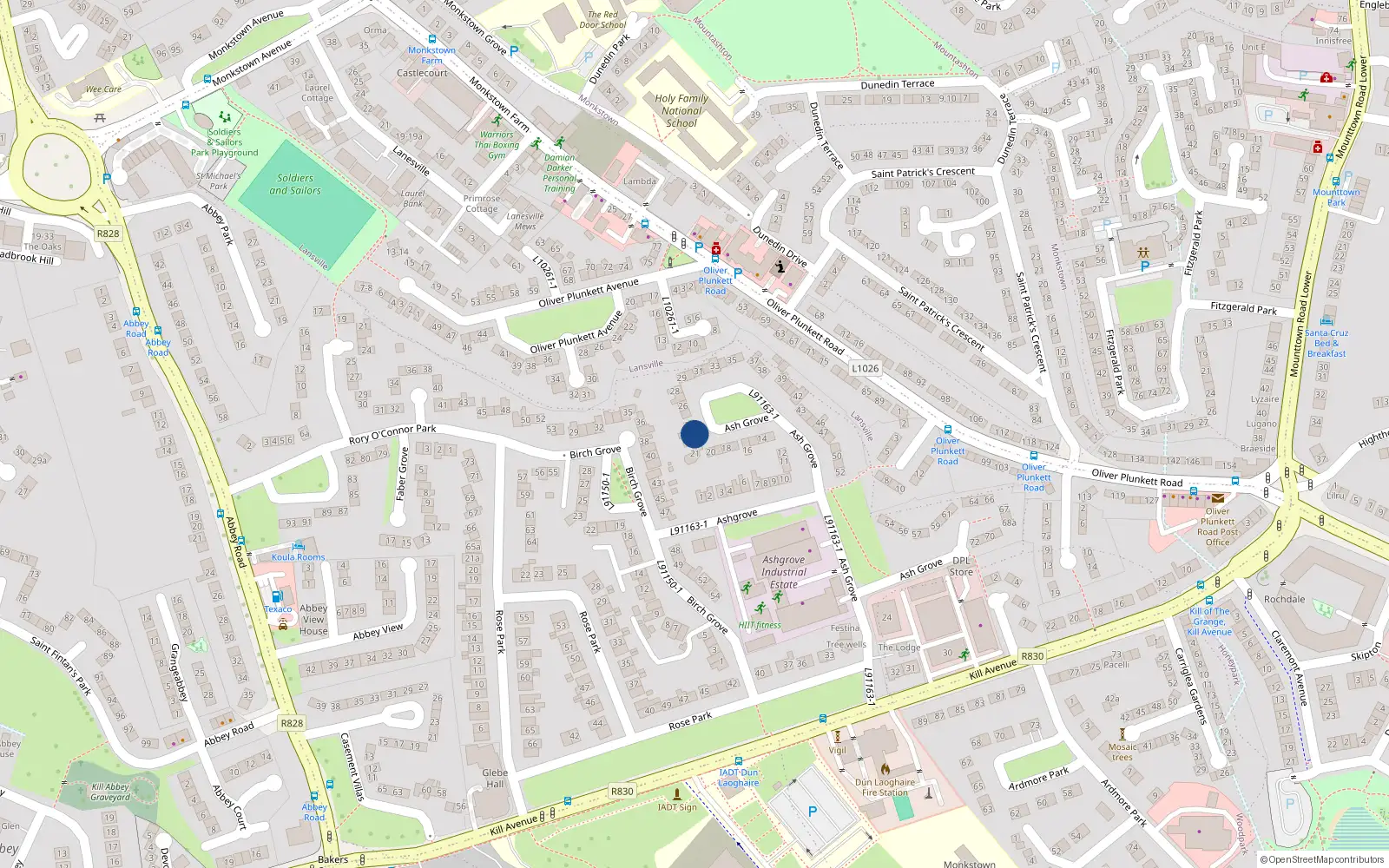 Overhead map showing the location of 23 Ashgrove, Dun Laoghaire