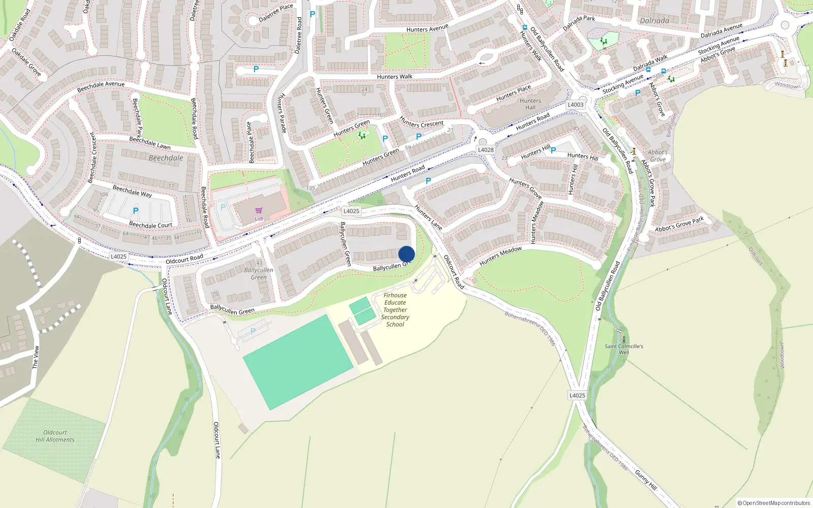 Overhead map showing the location of 23 Ballycullen Green, Dublin 24