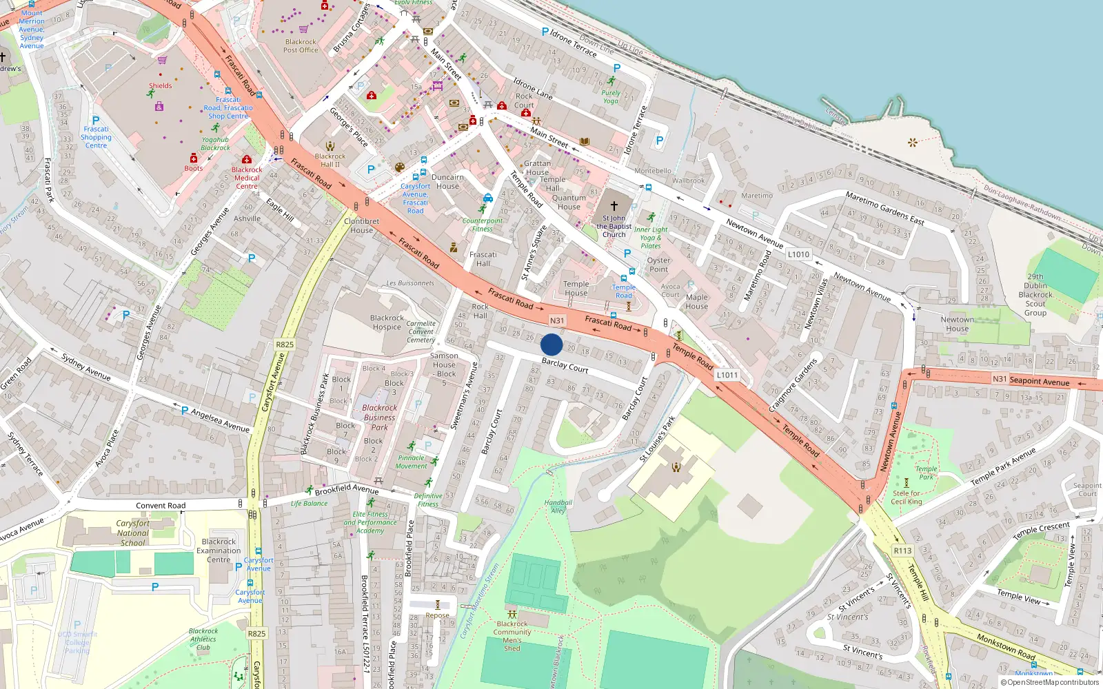 Overhead map showing the location of 23 Barclay Court, Blackrock, Dublin