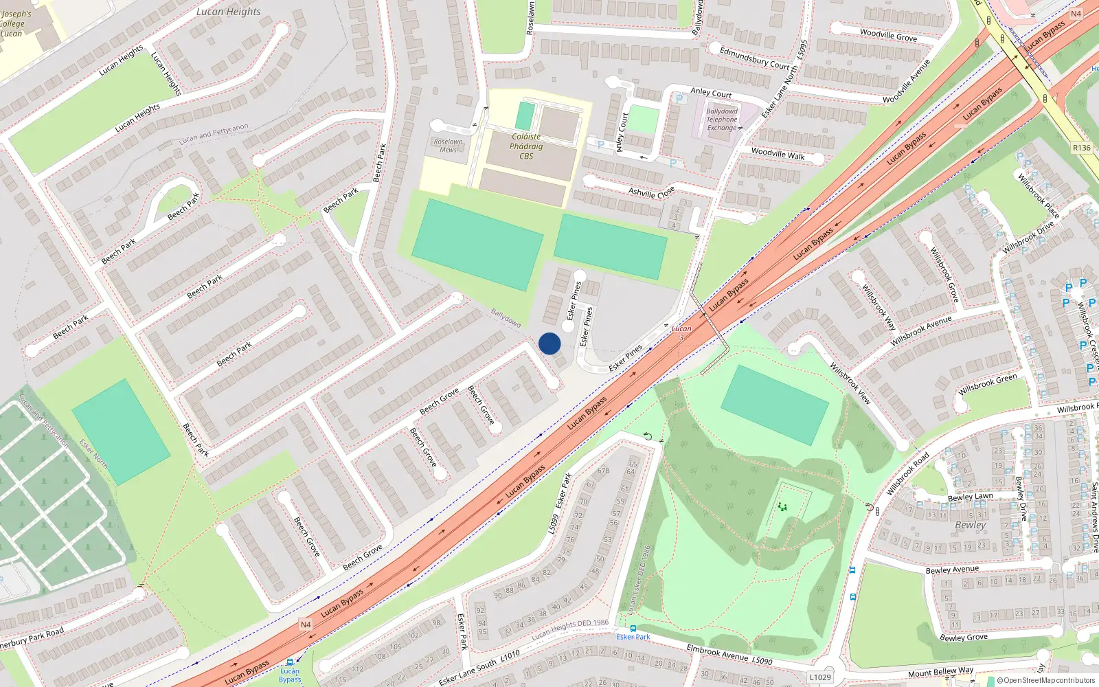 Overhead map showing the location of 23 Beech Grove, Lucan