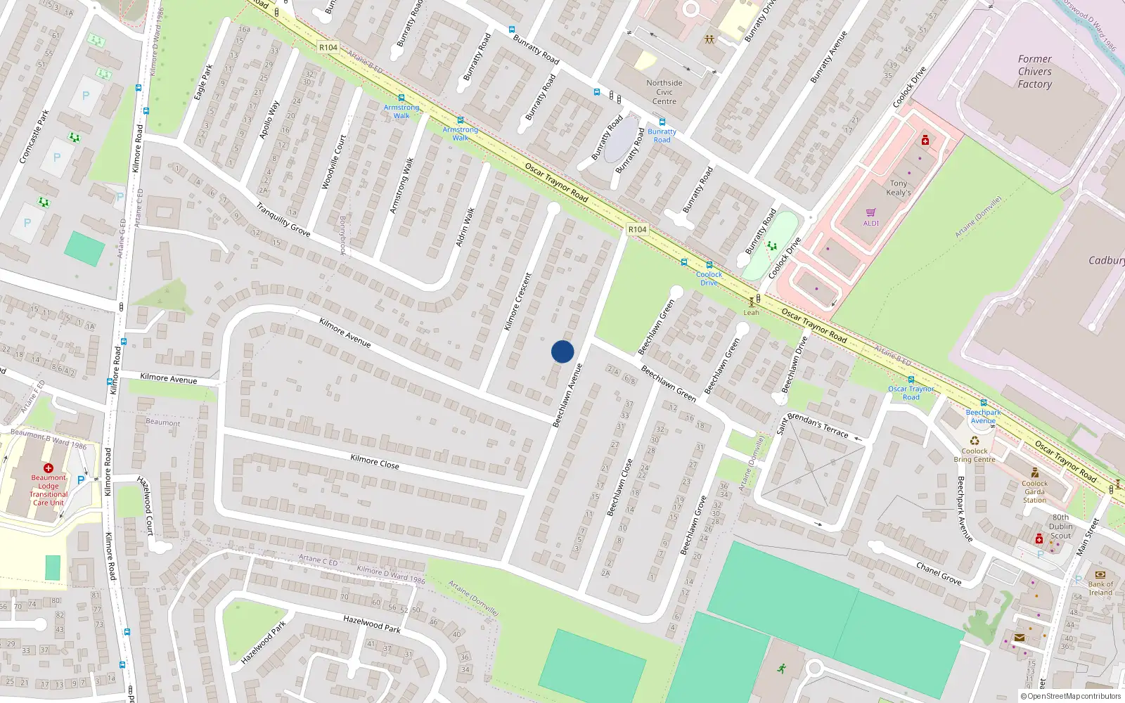 Overhead map showing the location of 23 Beechlawn Avenue, Dublin 5