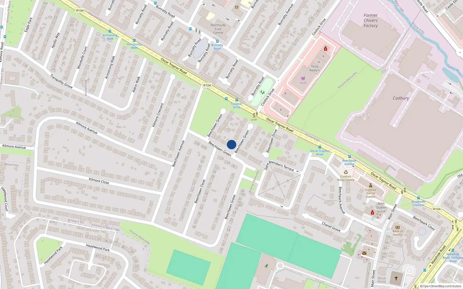 Overhead map showing the location of 23 Beechlawn Green, Dublin 5