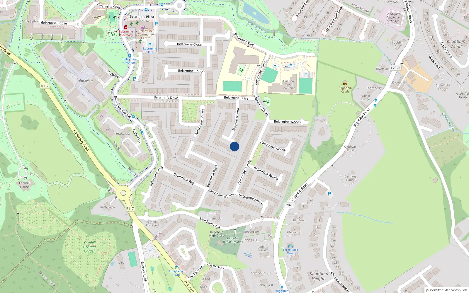 Overhead map showing the location of 23 Belarmine View, Stepaside