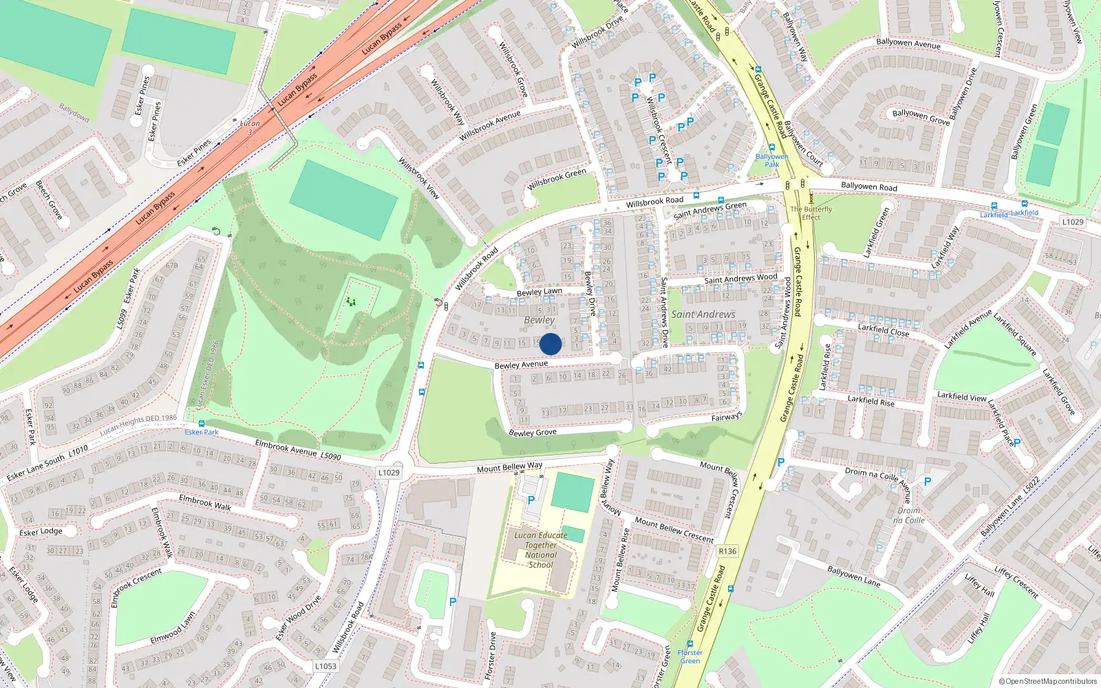 Overhead map showing the location of 23 Bewley Avenue, Willsbrook Woods, Lucan