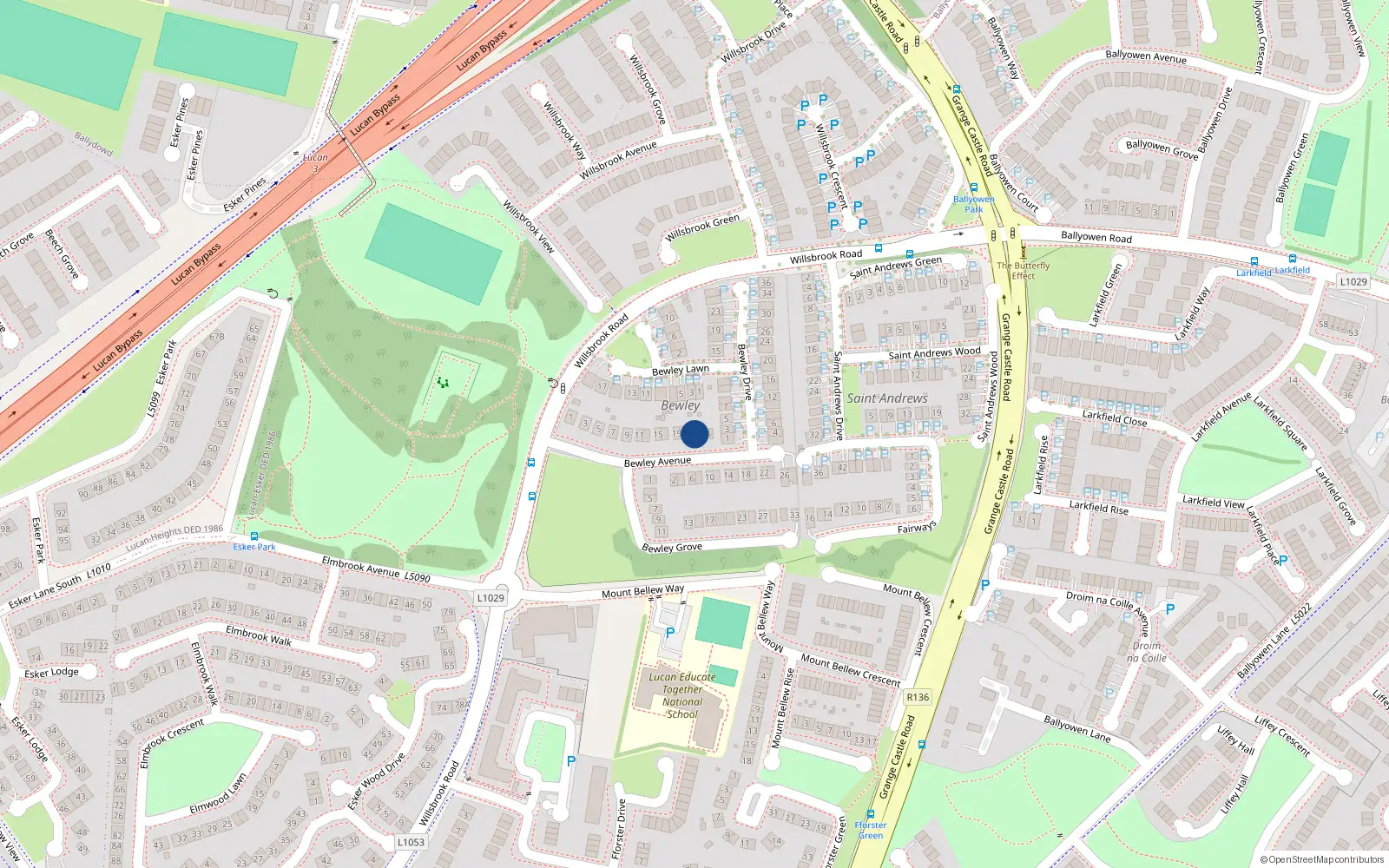 Overhead map showing the location of 23 Bewley Avenue, Lucan