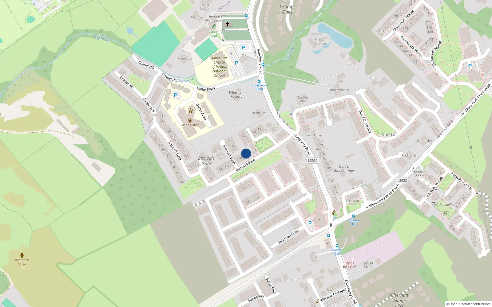 Overhead map showing the location of 23 Bishops Gate, Dublin 18