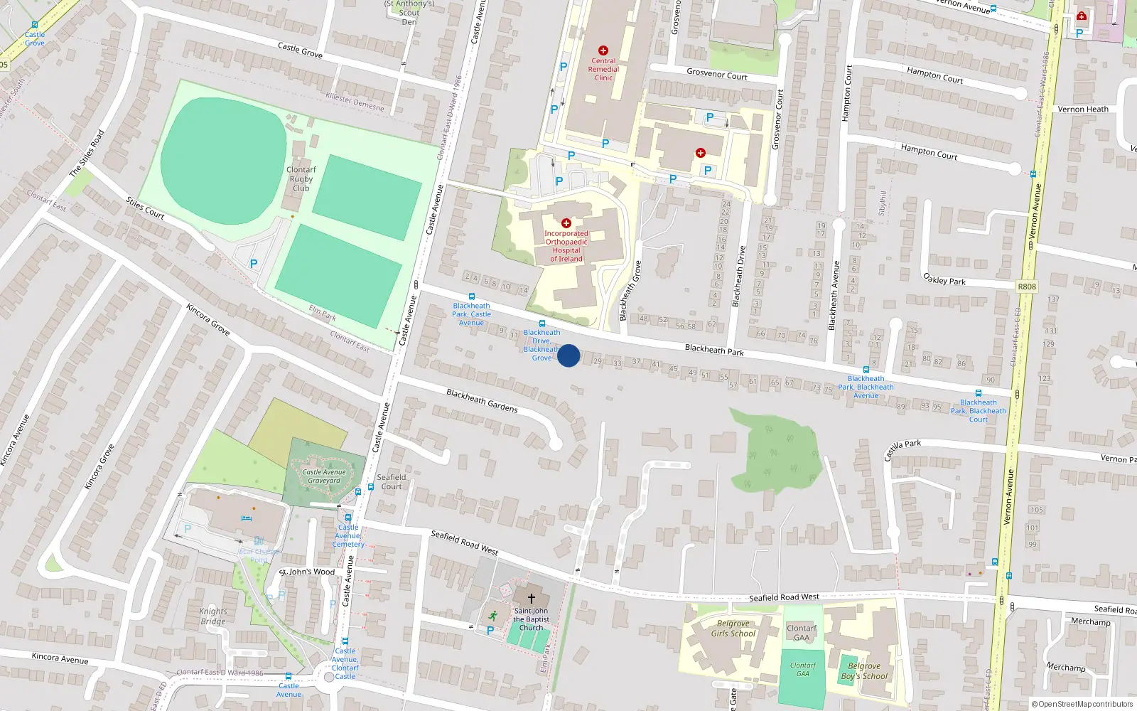 Overhead map showing the location of 23 Blackheath Park, Dublin 3