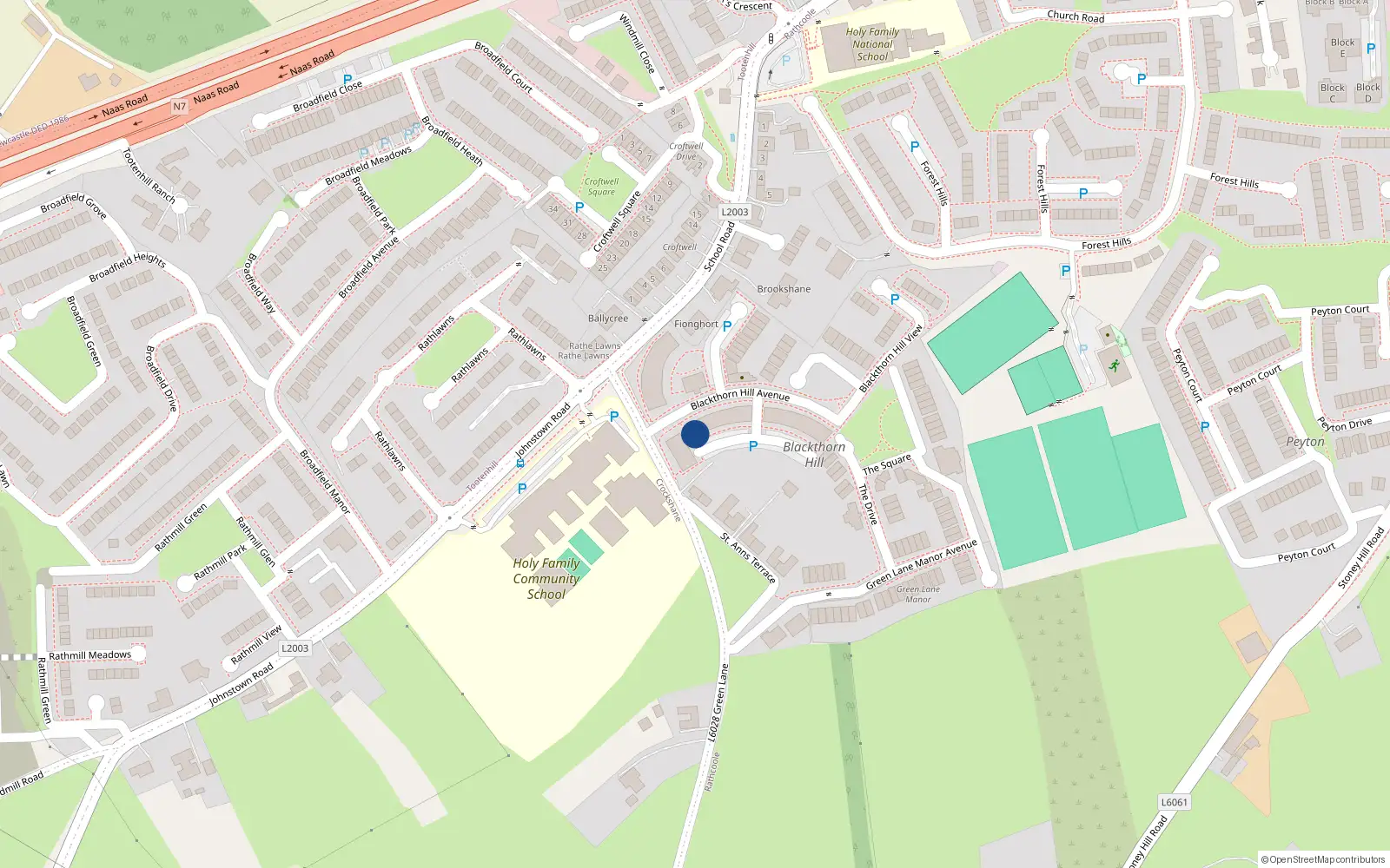 Overhead map showing the location of 23 Blackthorn Hill Drive, Dublin
