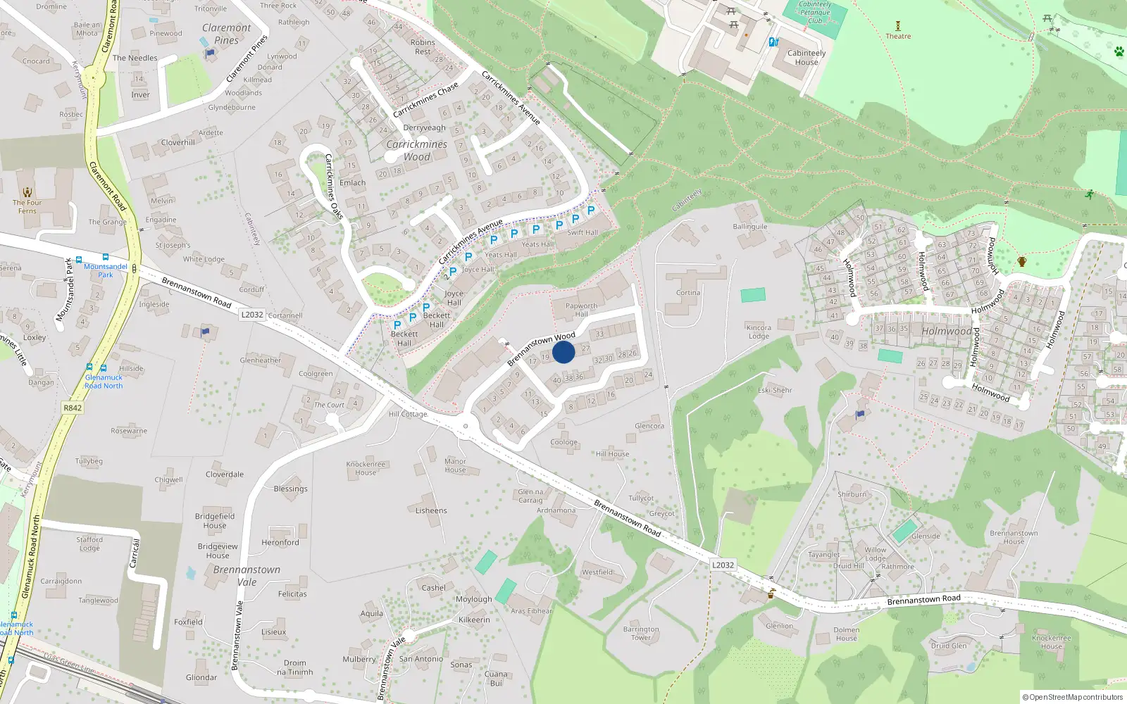 Overhead map showing the location of 23 Brennanstown Wood, Dublin 18