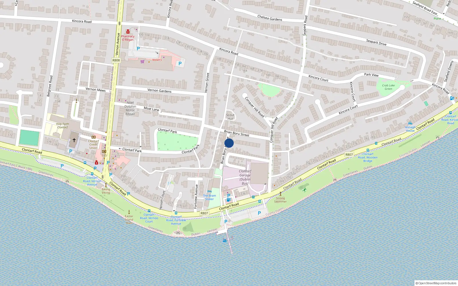 Overhead map showing the location of 23 Brian Boru Avenue, Clontarf, Dublin 3