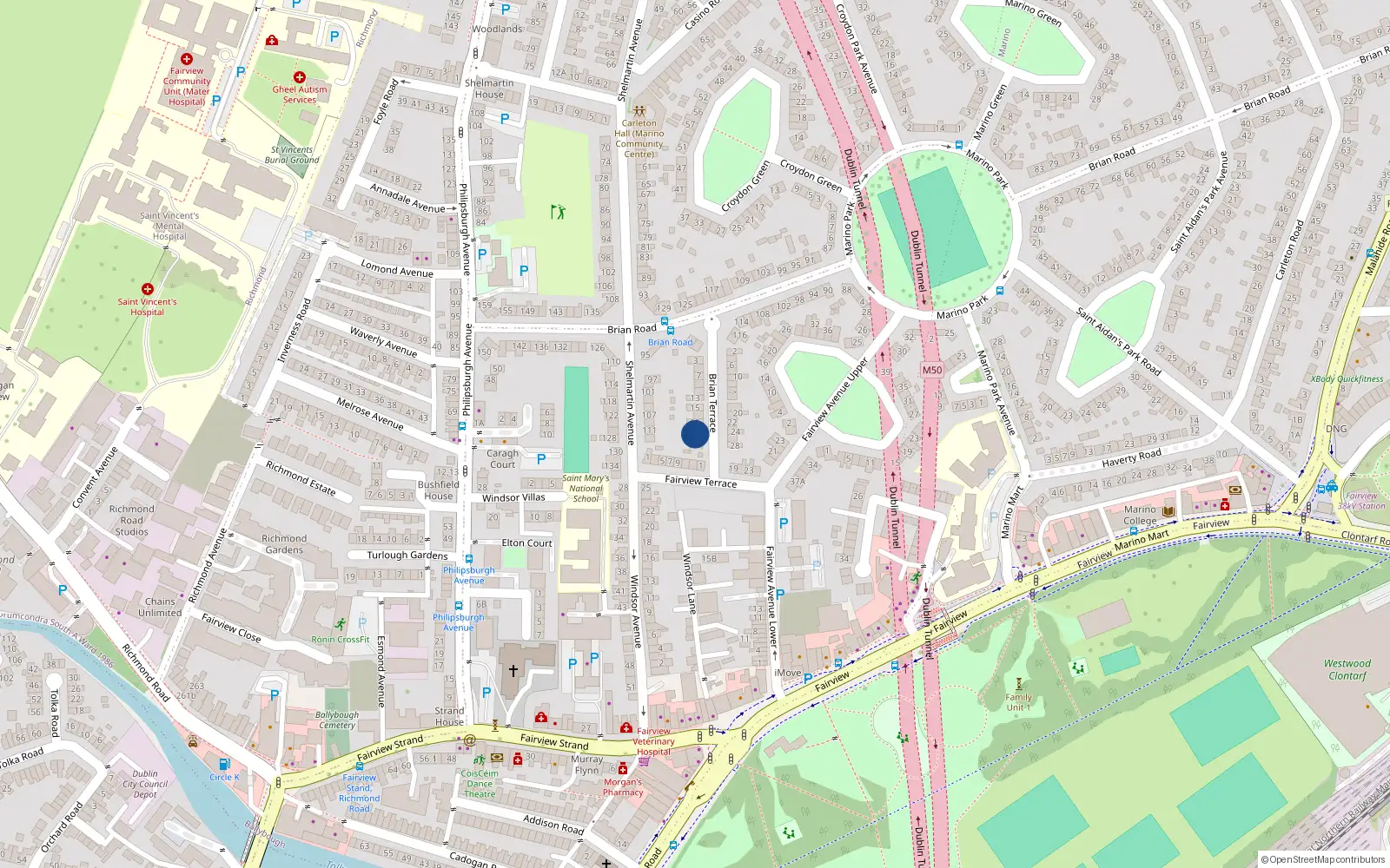 Overhead map showing the location of 23 Brian Terrace, Dublin 3