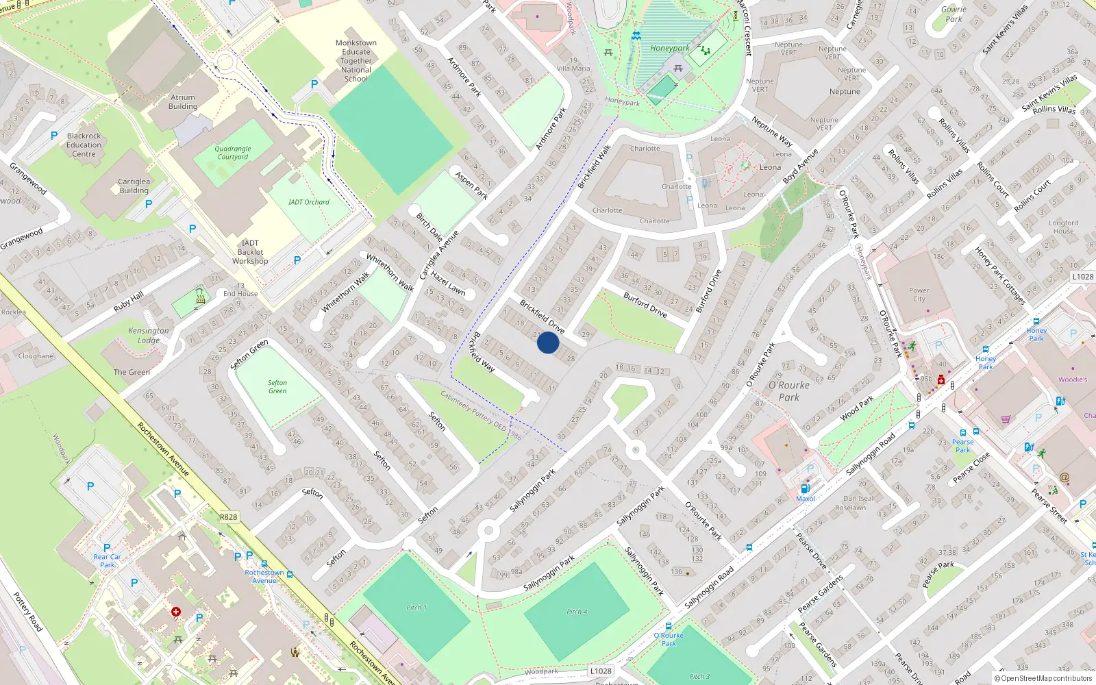 Overhead map showing the location of 23 Brickfield Drive, Upper Glenageary Road, Dun Laoghaire