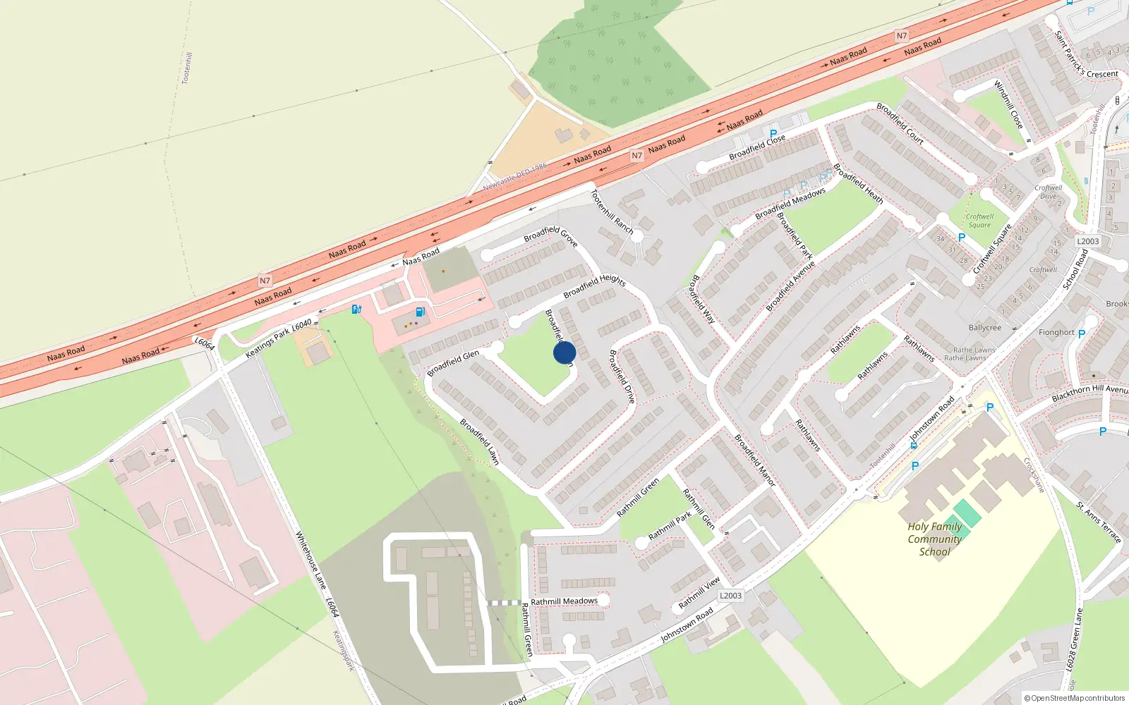 Overhead map showing the location of 23 Broadfield Green, Tootenhill