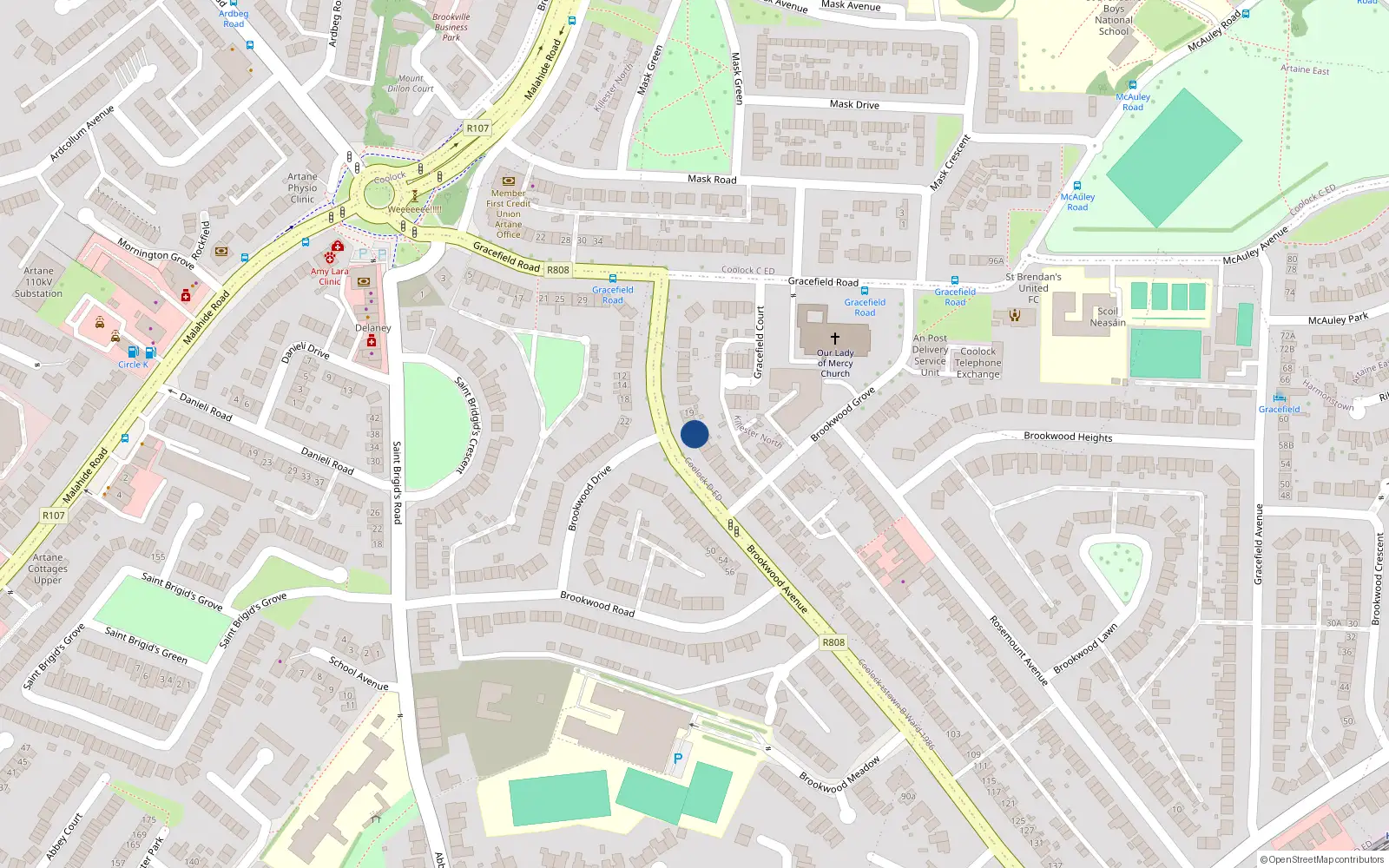 Overhead map showing the location of 23 Brookwood Avenue, Artane, Dublin 5