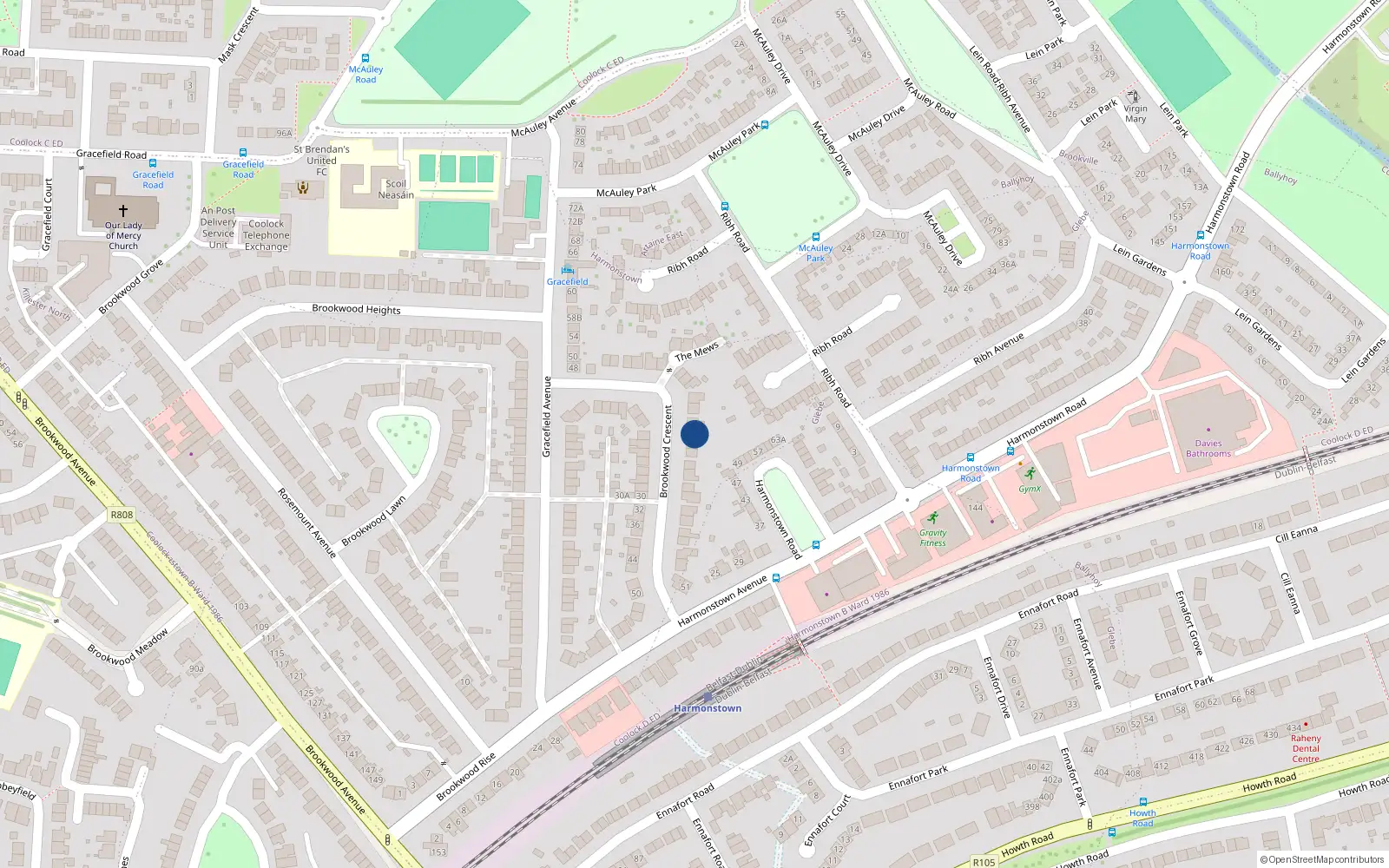 Overhead map showing the location of 23 Brookwood Crescent, Dublin 5