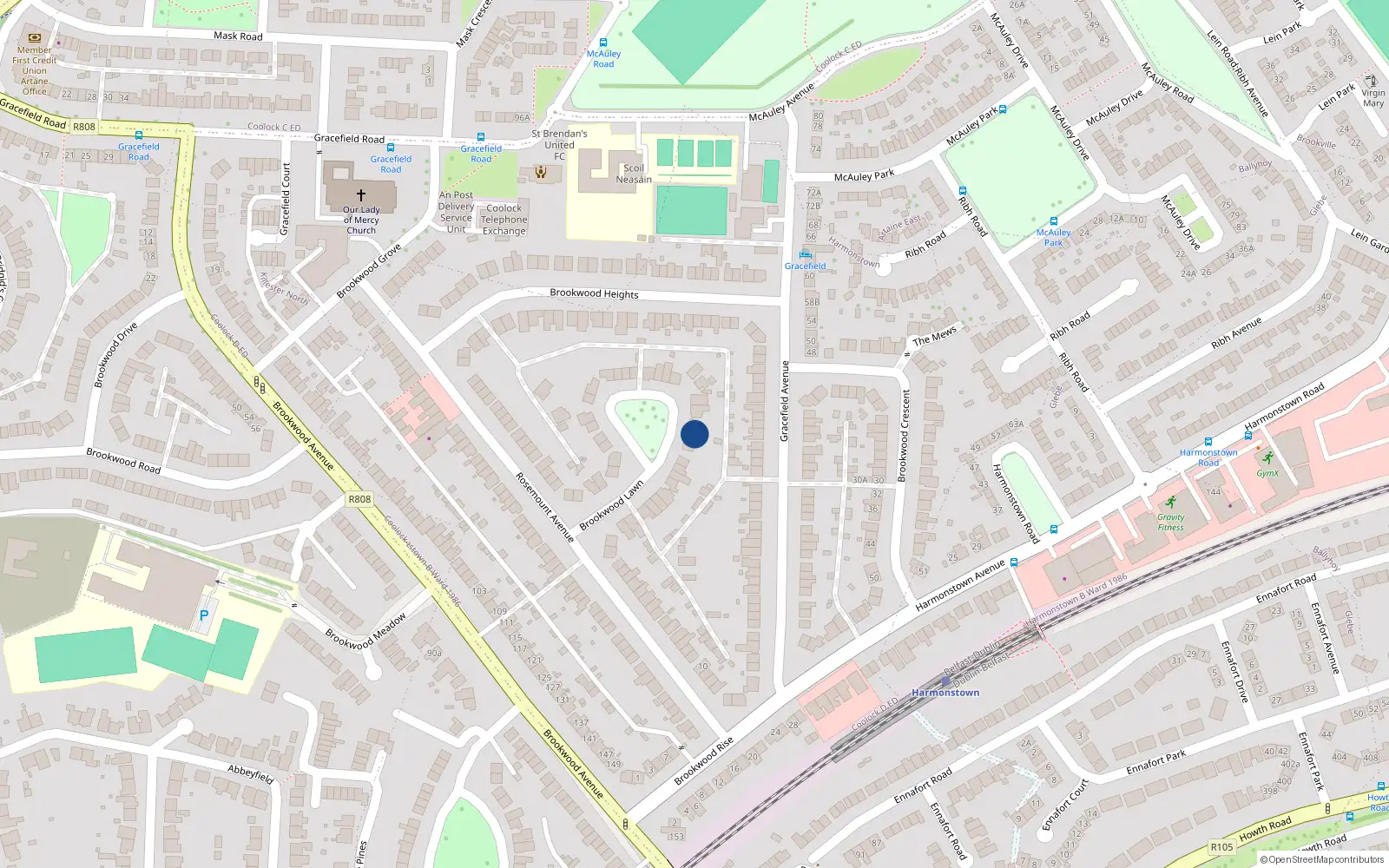 Overhead map showing the location of 23 Brookwood Lawn, Dublin 5