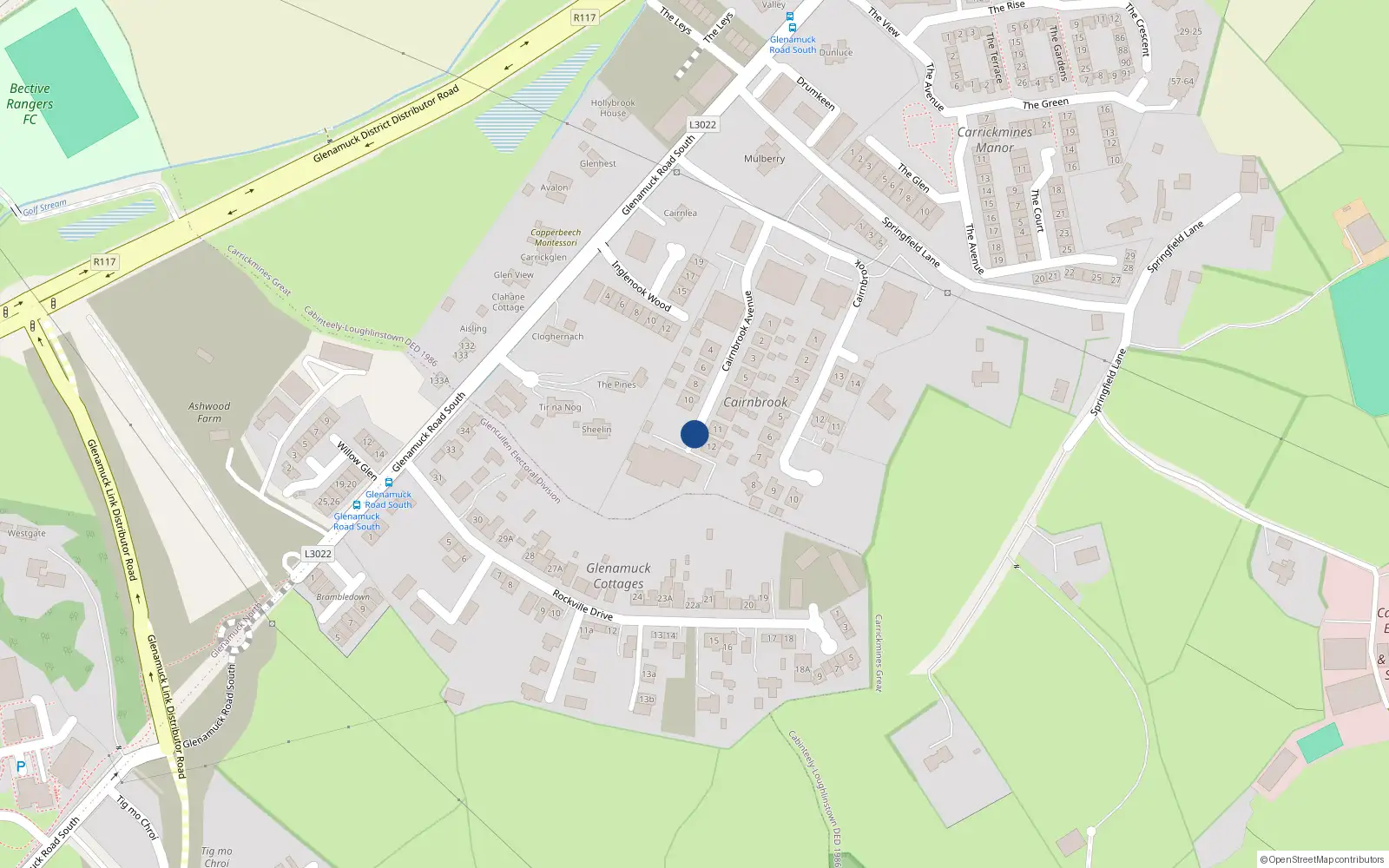 Overhead map showing the location of 23 Cairnbrook Avenue, Dublin