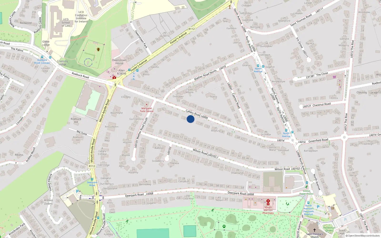 Overhead map showing the location of 23 Callary Road, Blackrock