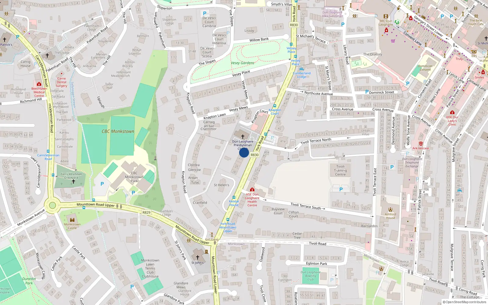 Overhead map showing the location of 23 Cambridge Terrace, 22 York Road, Dun Laoghaire