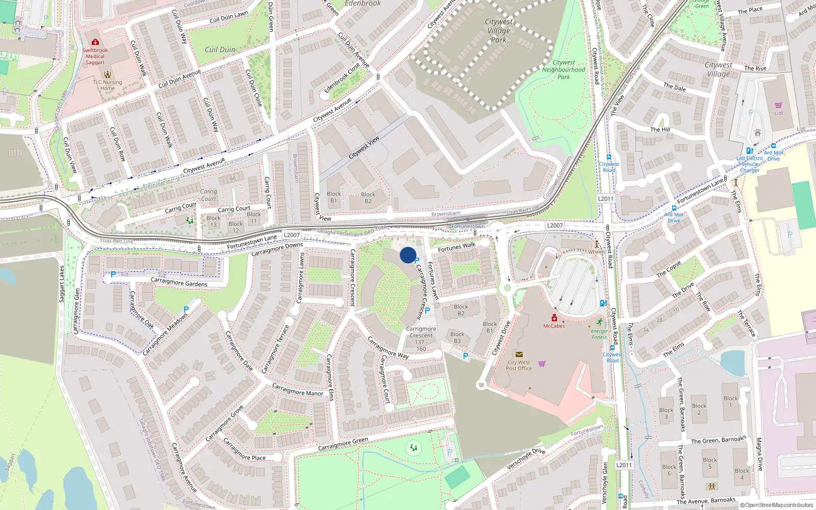 Overhead map showing the location of 23 Carrigmore Crescent, Saggart