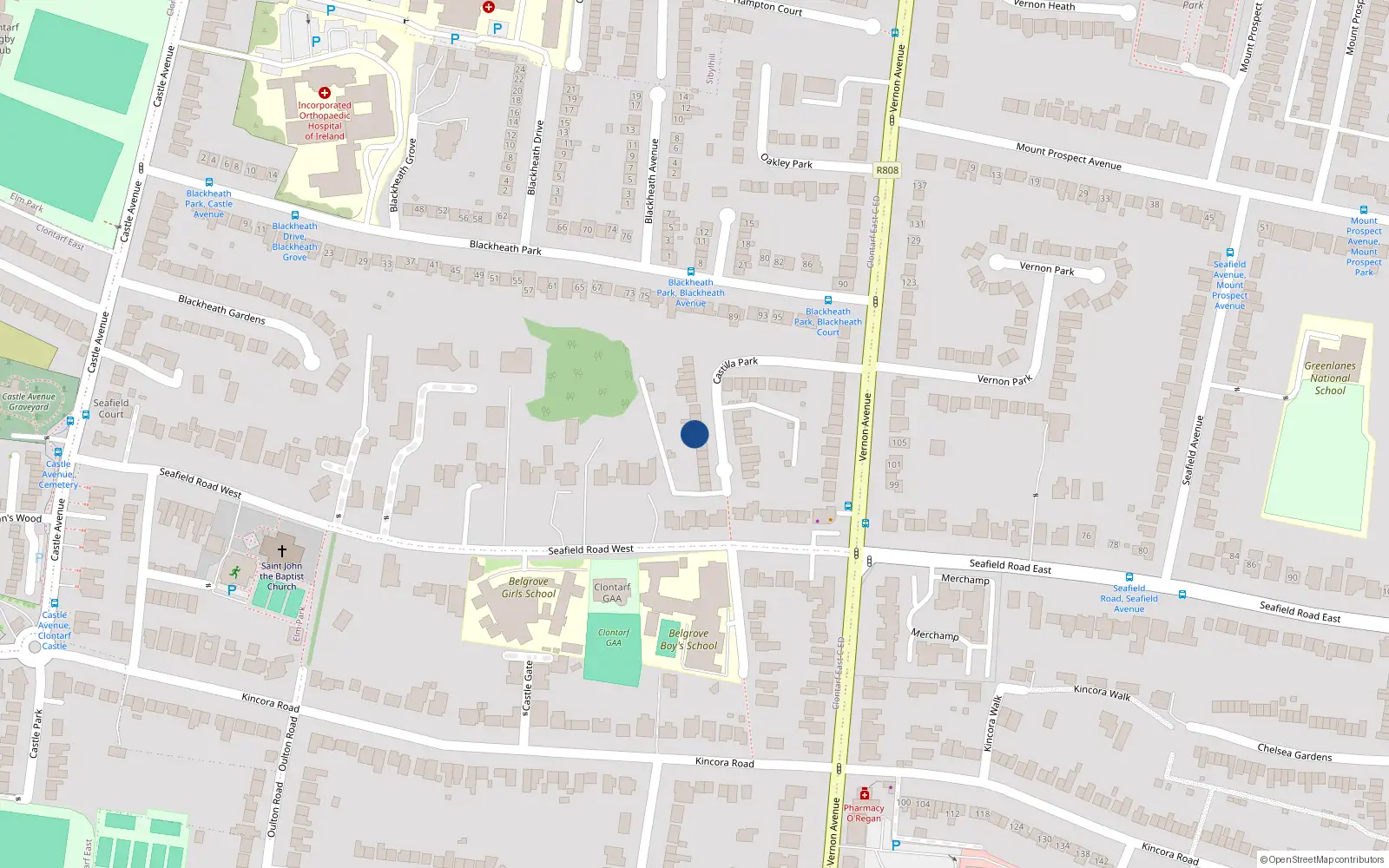 Overhead map showing the location of 23 Castilla Park, Dublin 3
