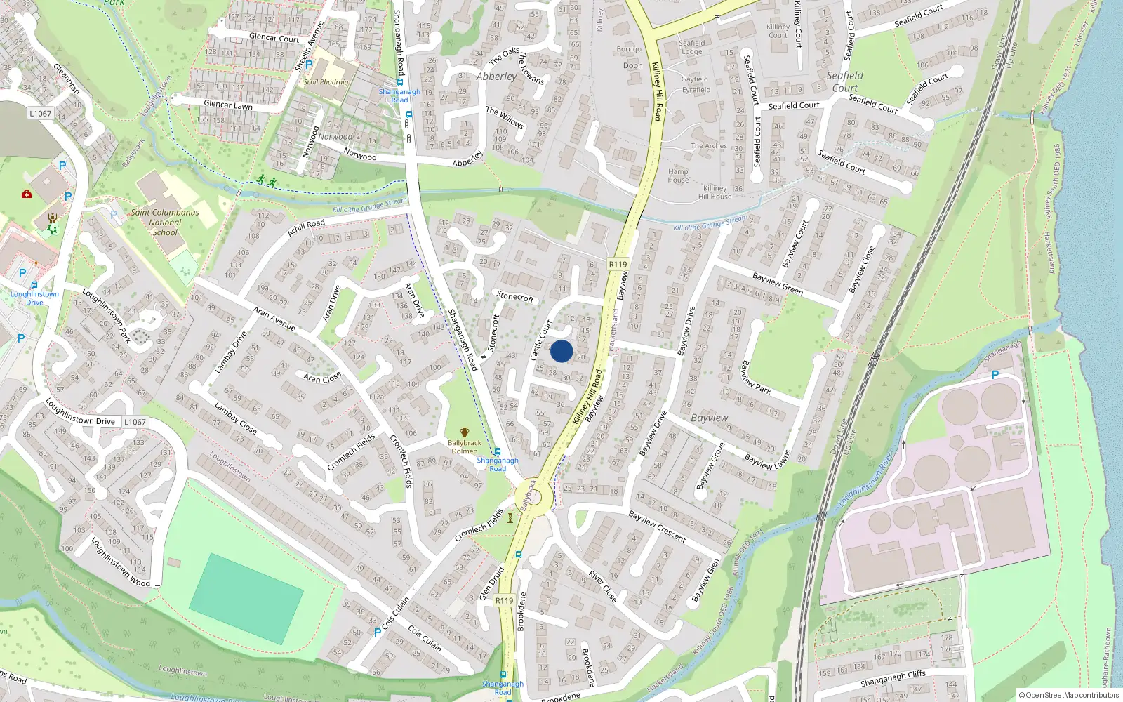 Overhead map showing the location of 23 Castle Court, Killiney