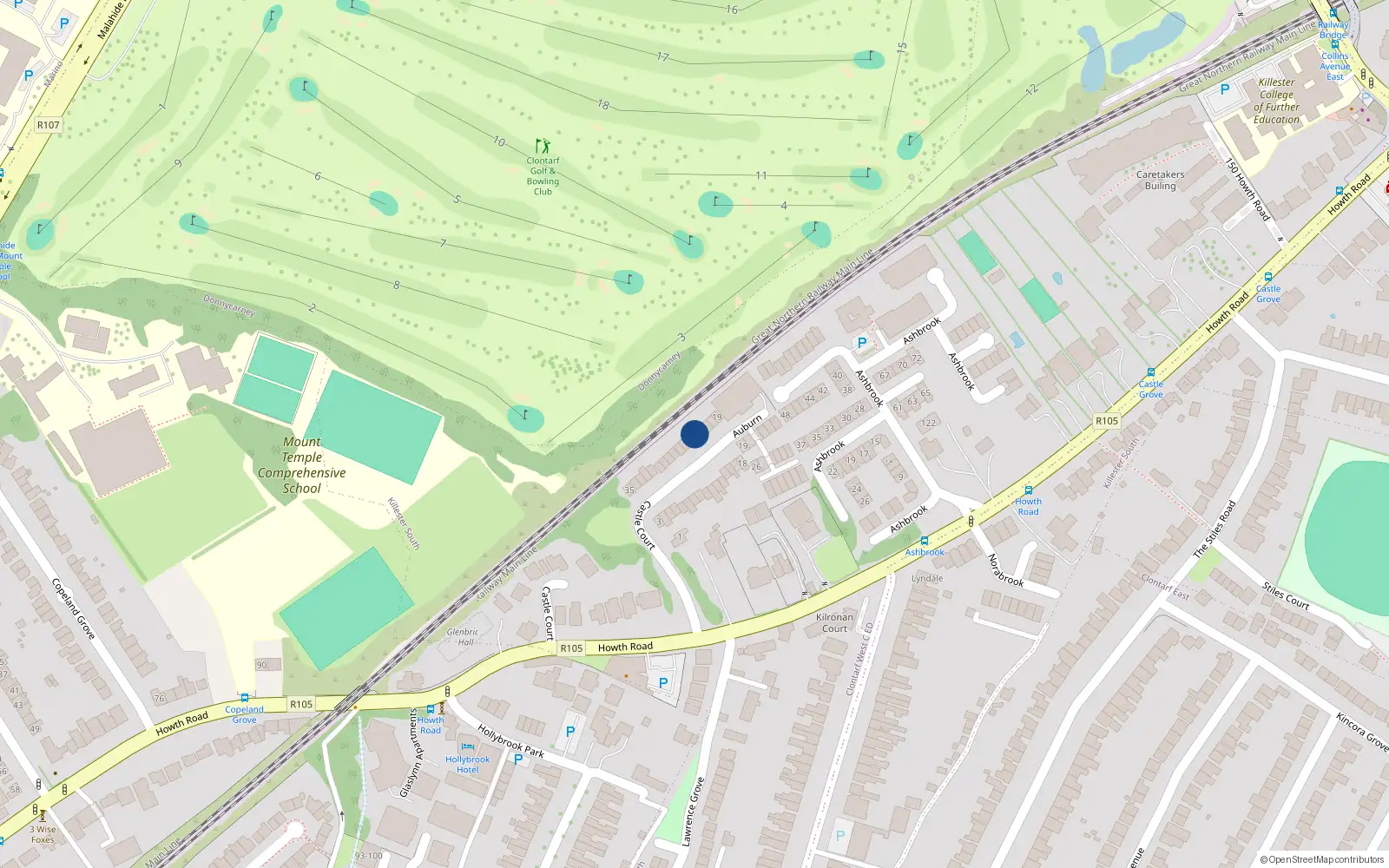 Overhead map showing the location of 23 Castle Court, Dublin 3